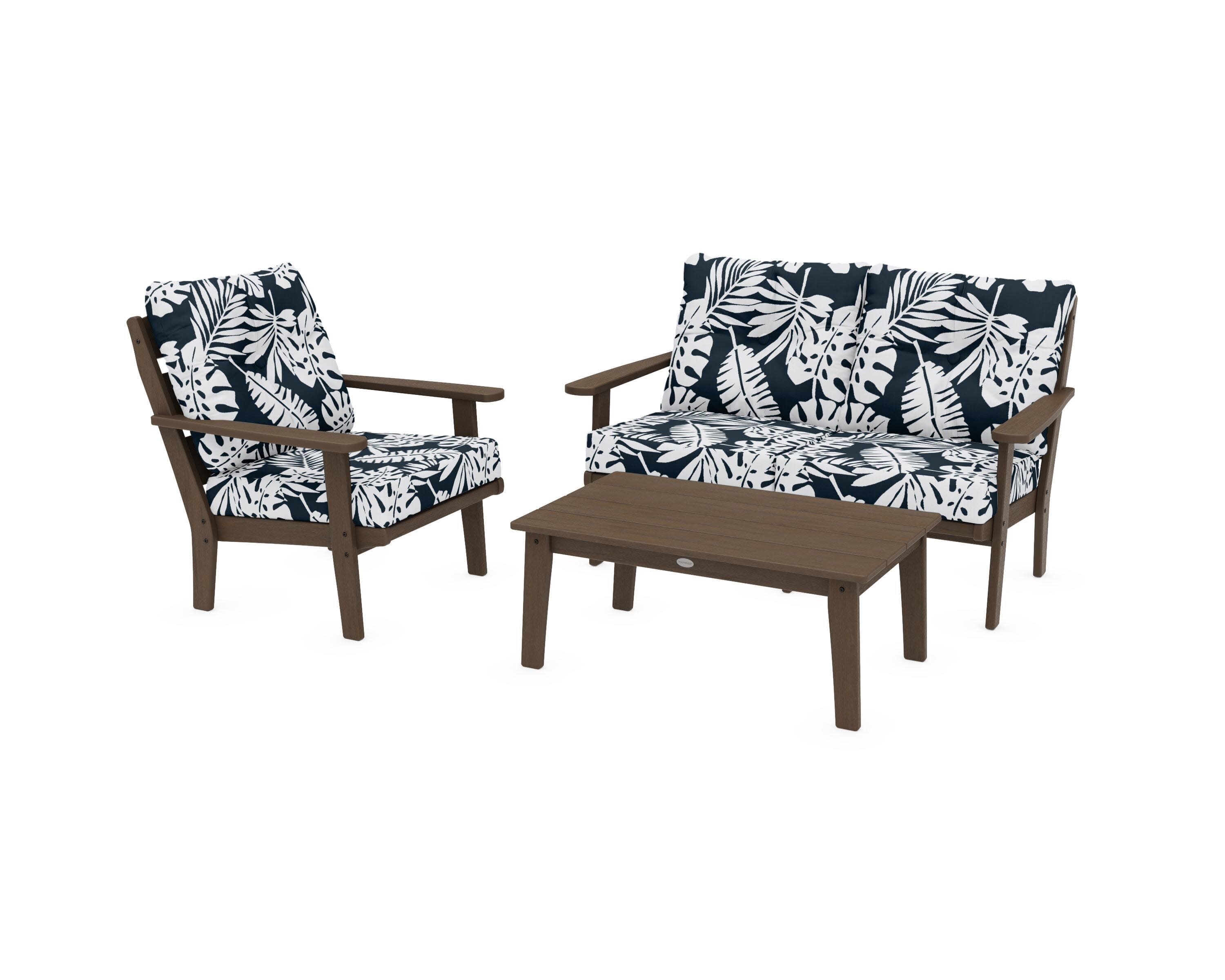 Lakeside 3-Piece Deep Seating Set in Kona / Leaf Marine Indigo