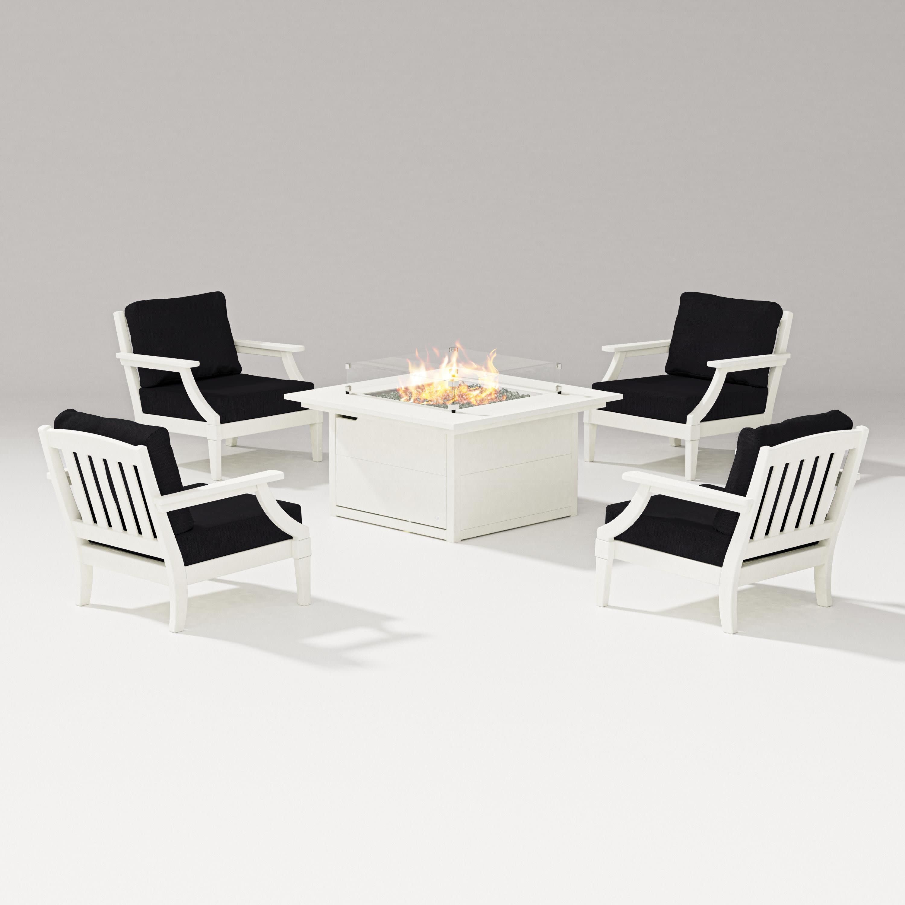 Estate 5-Piece Lounge Fire Table Set in Vintage White / Midnight Linen