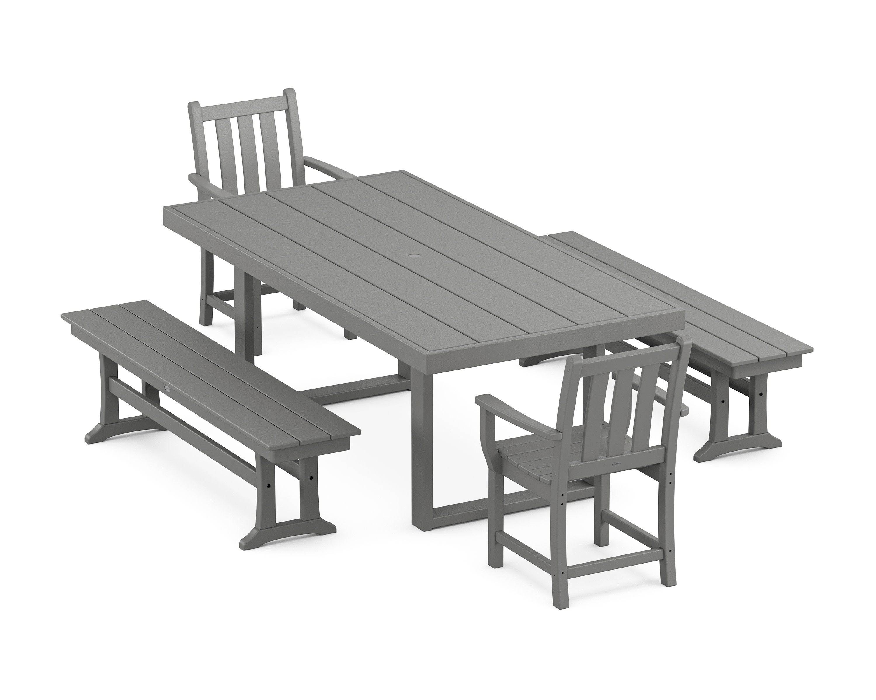 Traditional Garden 5-Piece Dining Set with Benches in Slate Grey