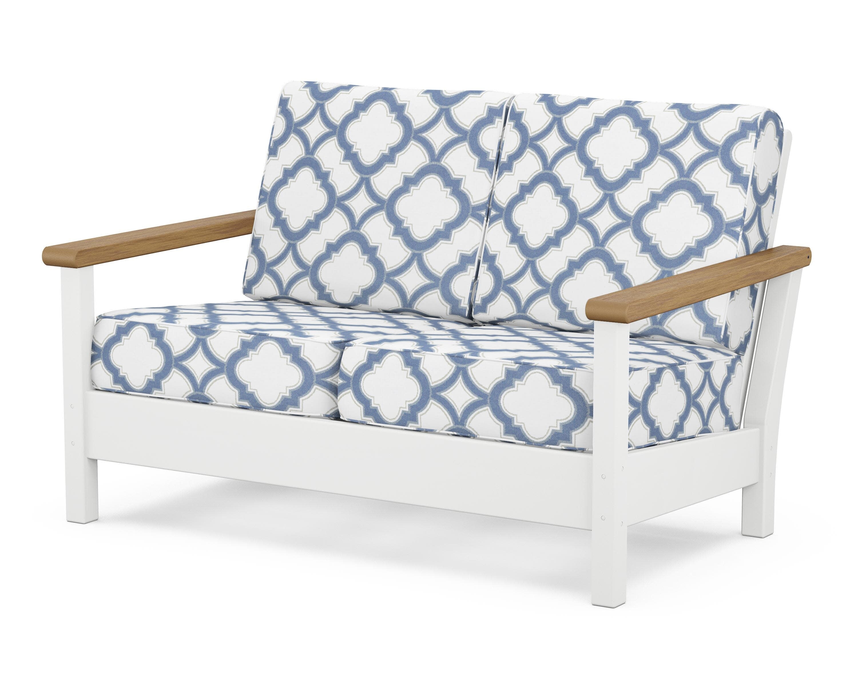 Harbour Deep Seating Loveseat in White / Natural / Trellis Sky Blue