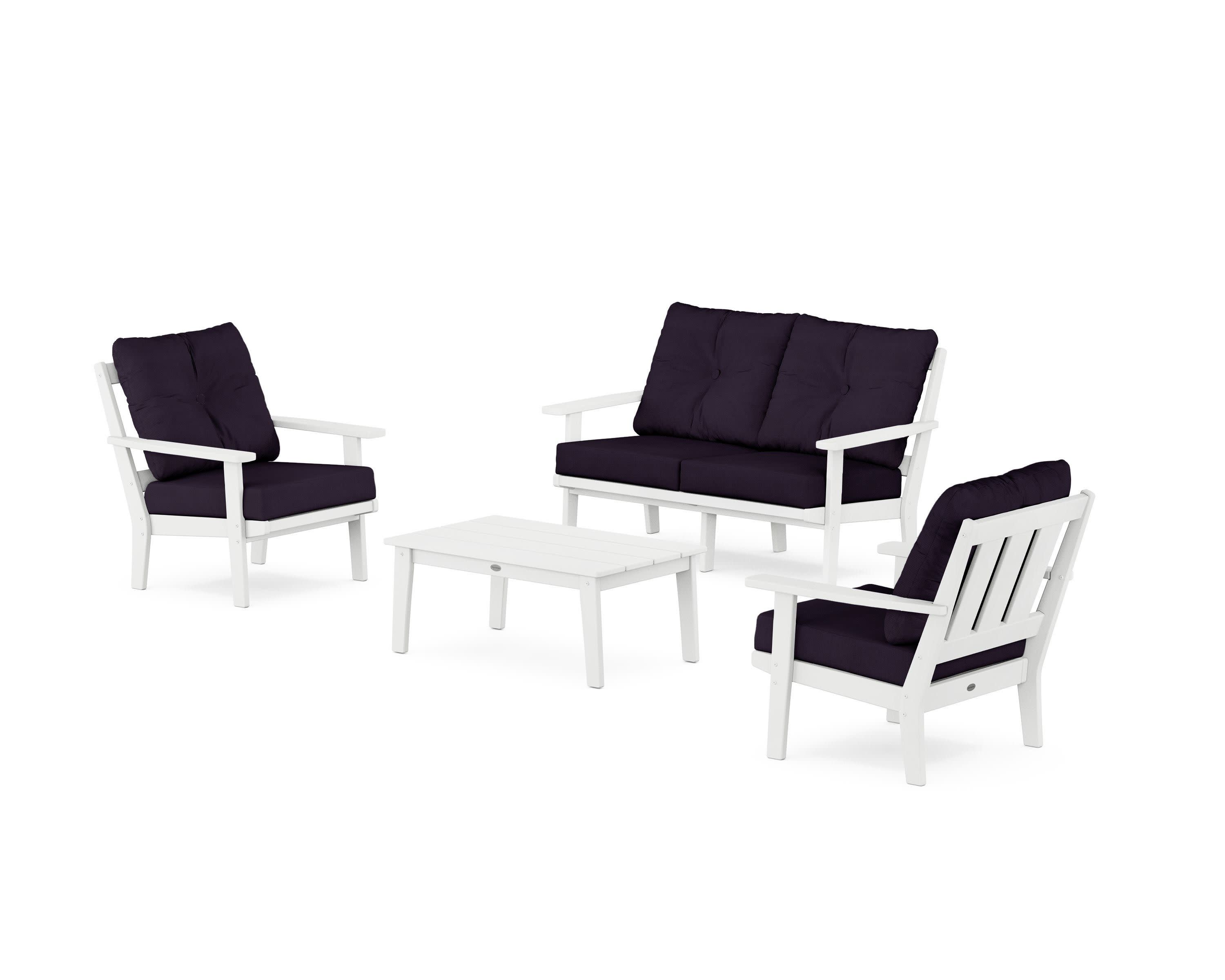 Oxford 4-Piece Deep Seating Set with Loveseat in White / Navy Linen
