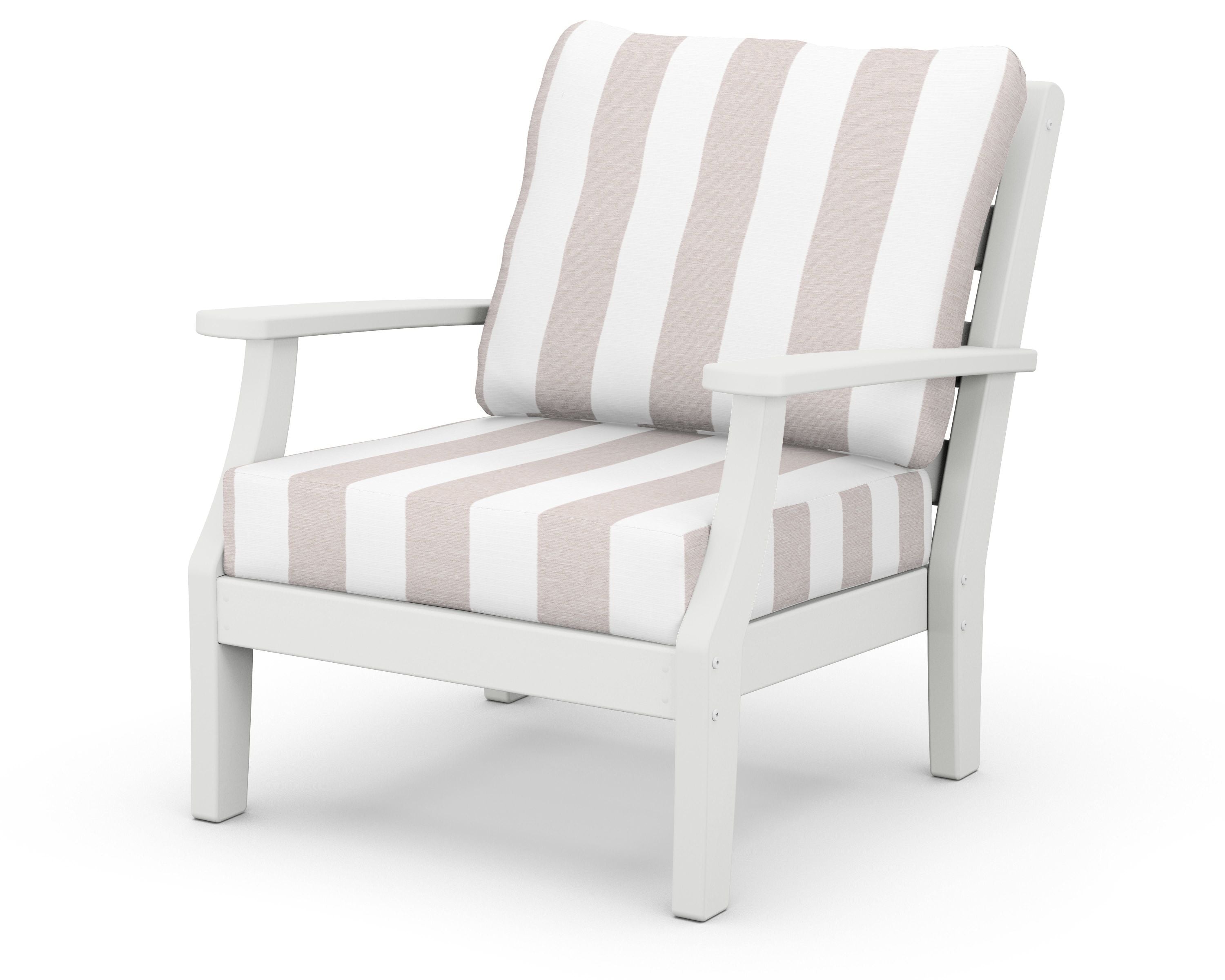 Chesapeake Deep Seating Chair in White / Cabana Stripe Dune Burlap