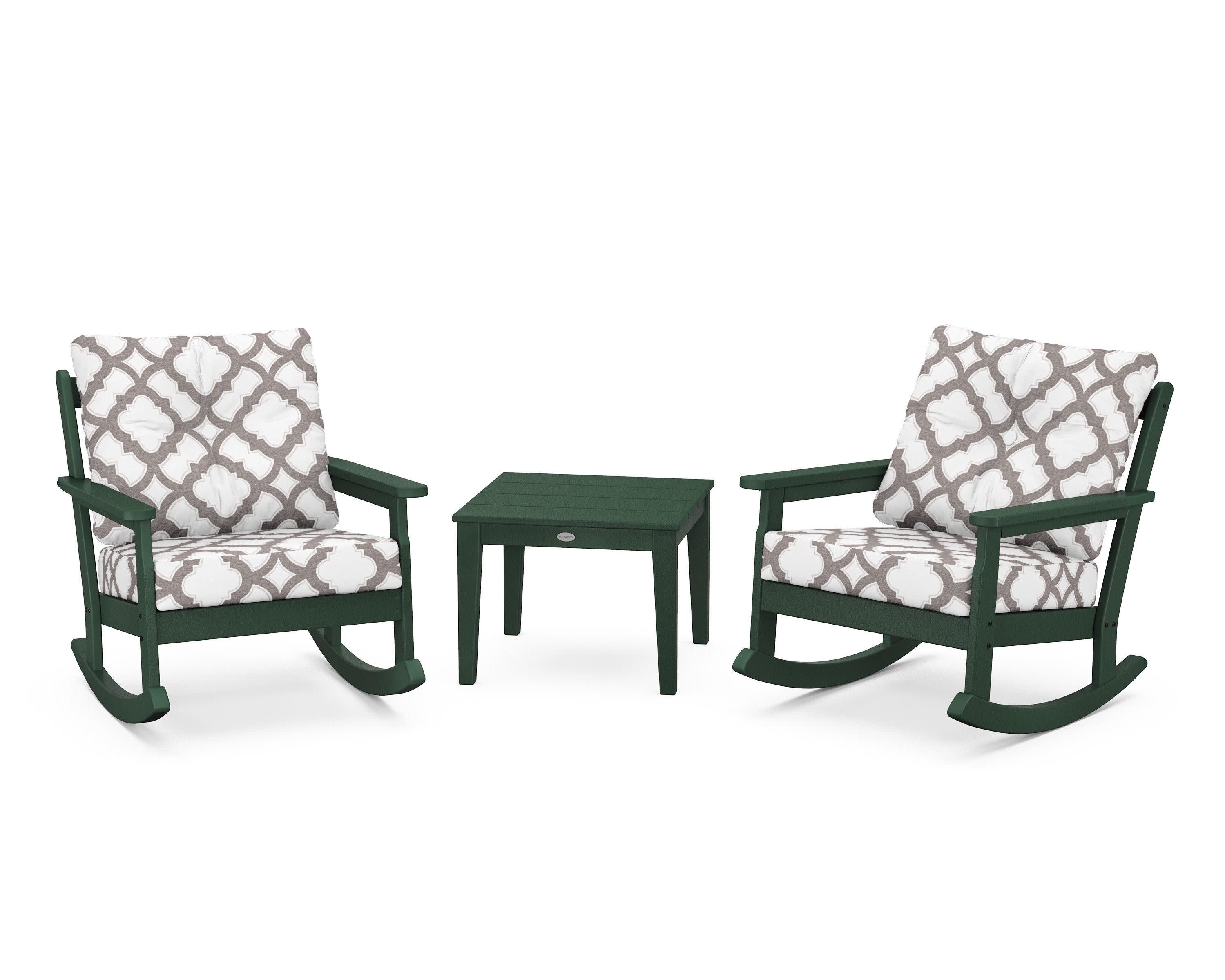 Vineyard 3-Piece Deep Seating Rocker Set in Green / Trellis Grey Mist