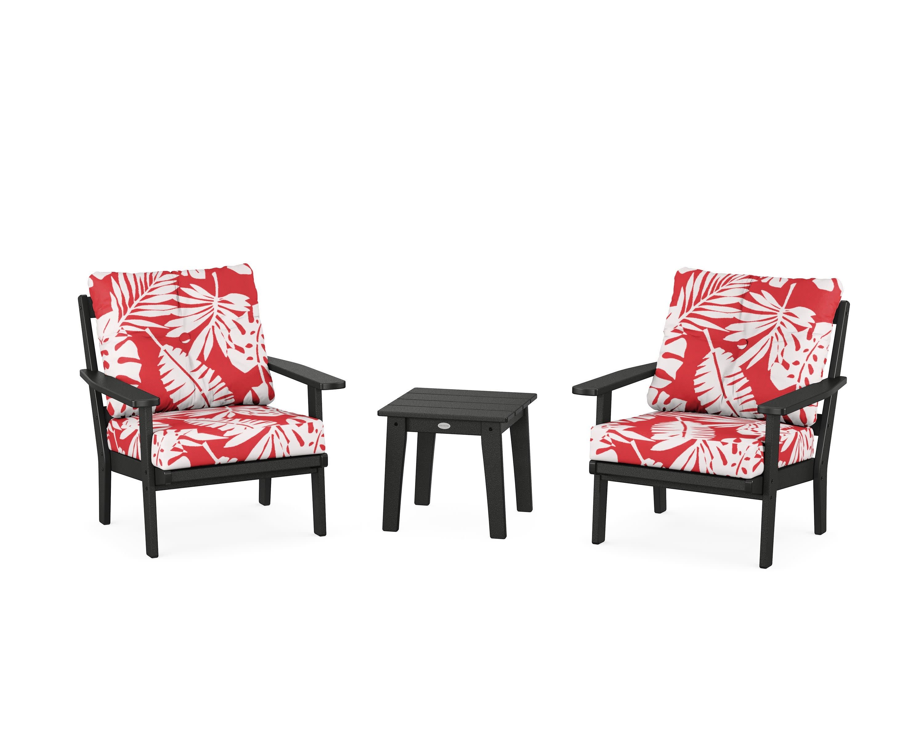 Oxford 3-Piece Deep Seating Set in Black / Leaf Crimson