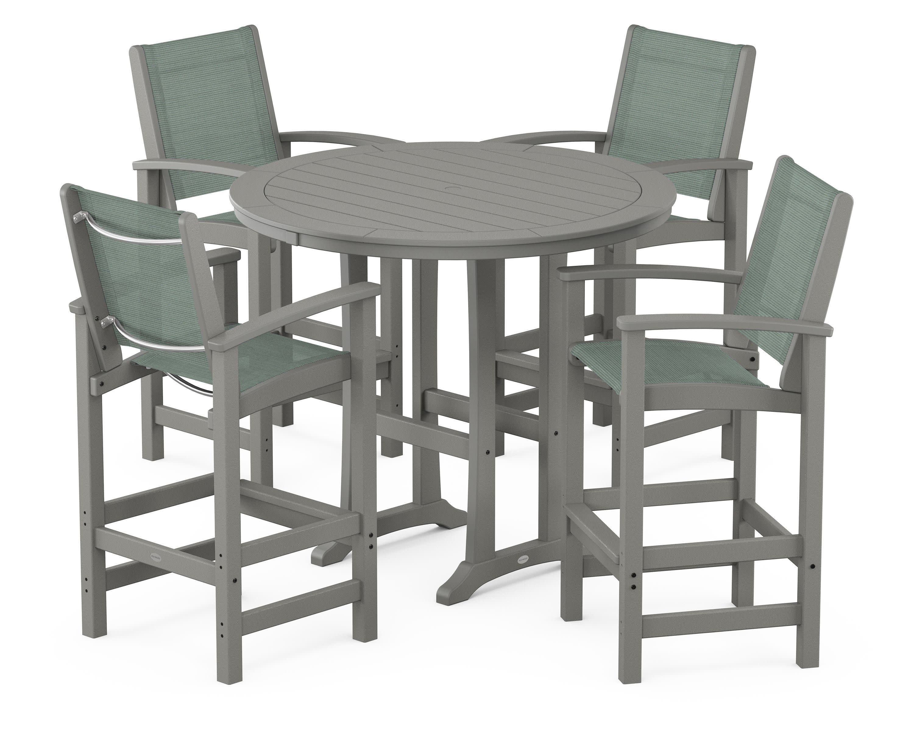 Coastal 5-Piece Nautical Trestle Bar Set in Slate Grey / Dupioni Sea Mist Sling