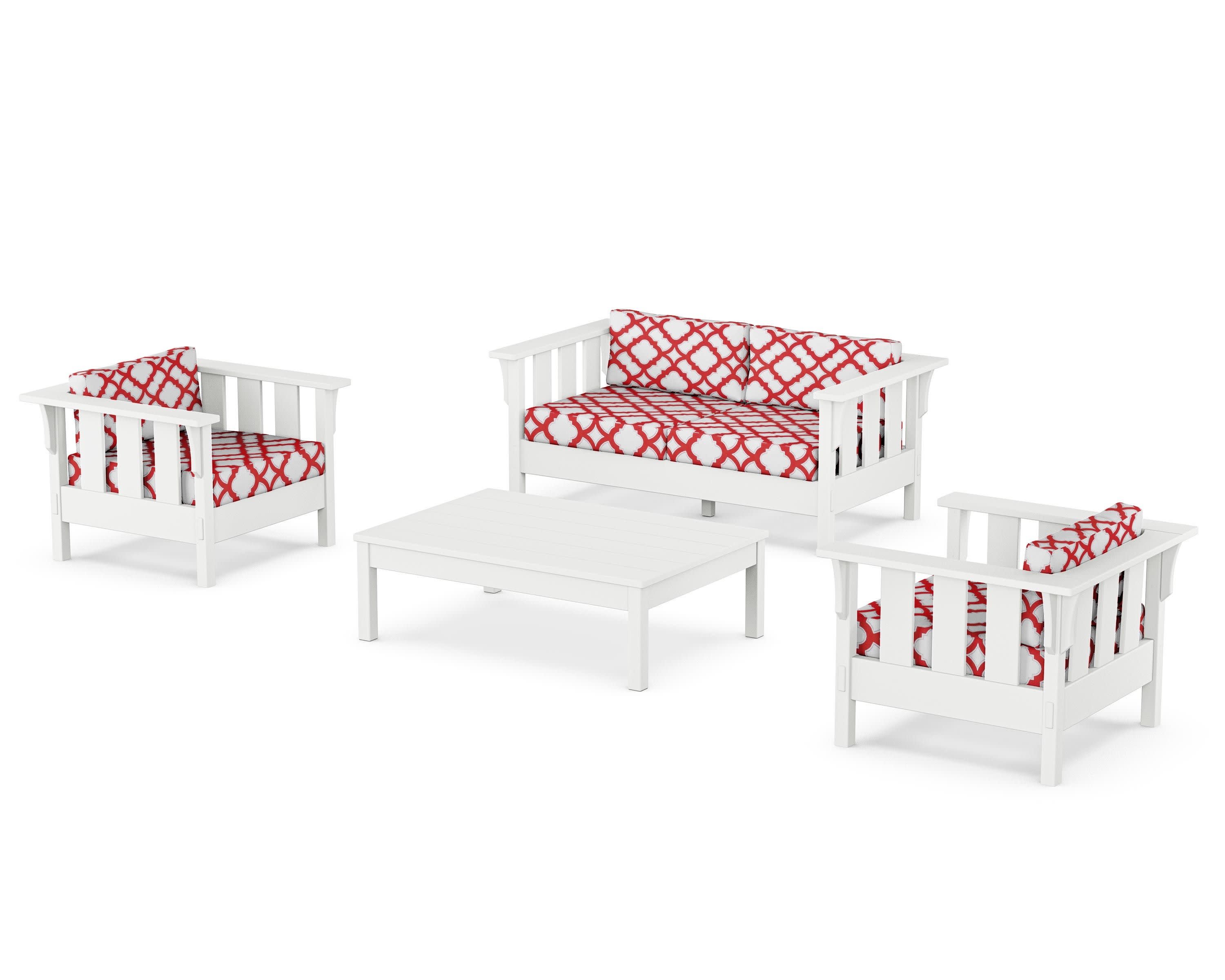Acadia 4-Piece Deep Seating Set with Loveseat in White / Trellis Crimson