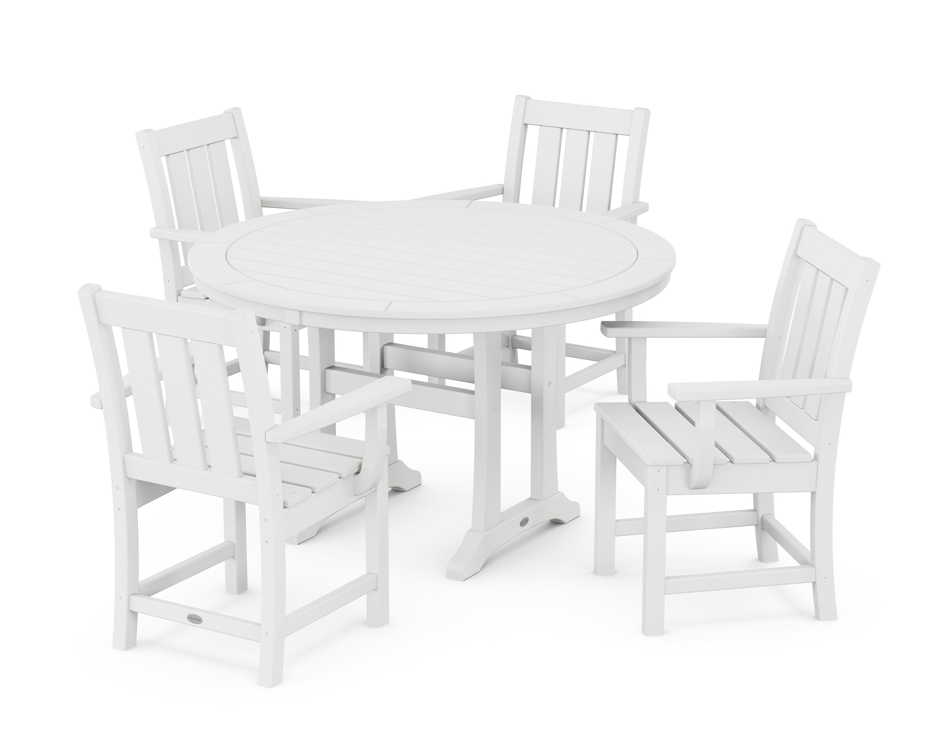 Oxford 5-Piece Round Dining Set with Trestle Legs in White