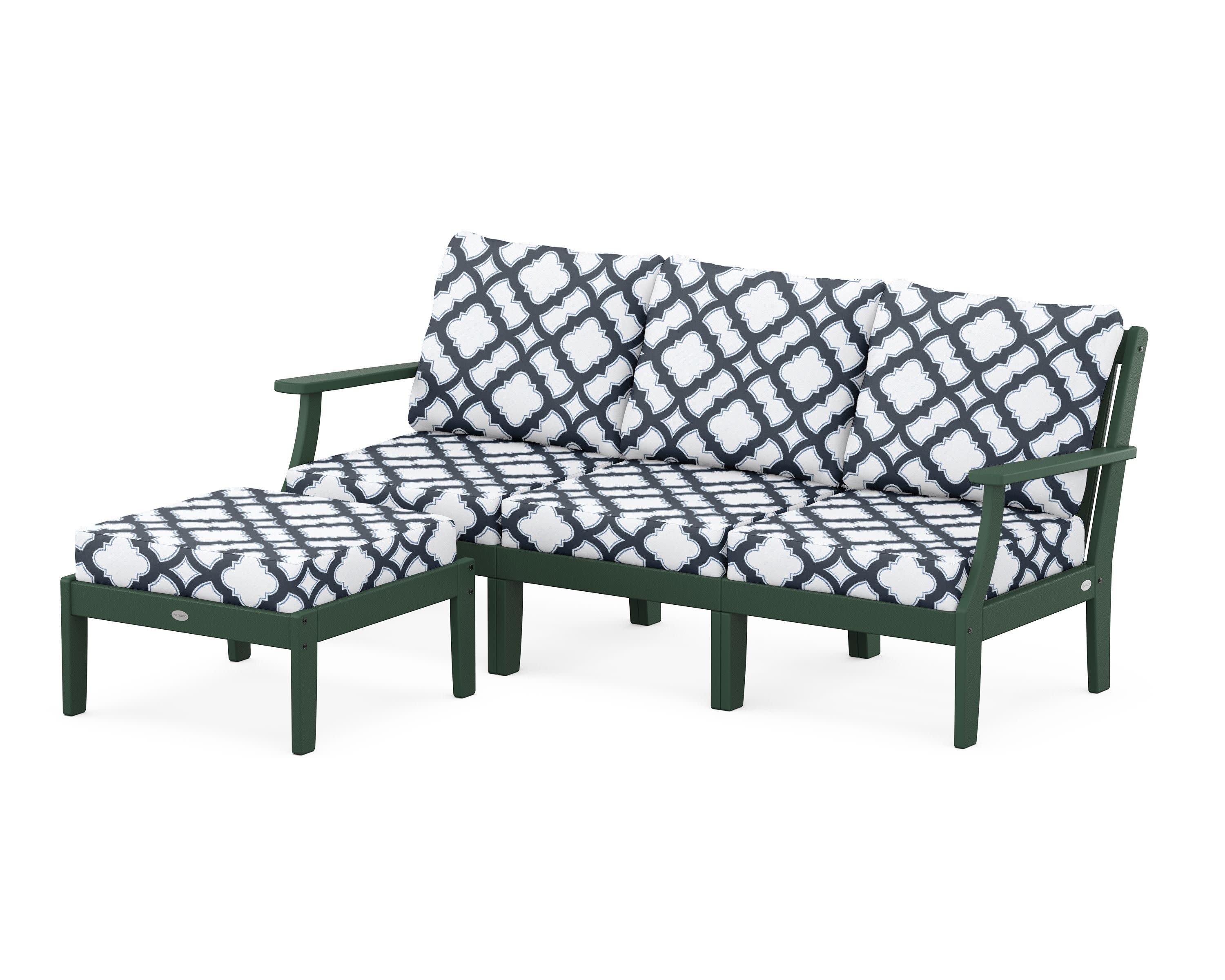 Braxton Modular 4-Piece Deep Seating Set with Ottoman in Green / Trellis Marine Indigo