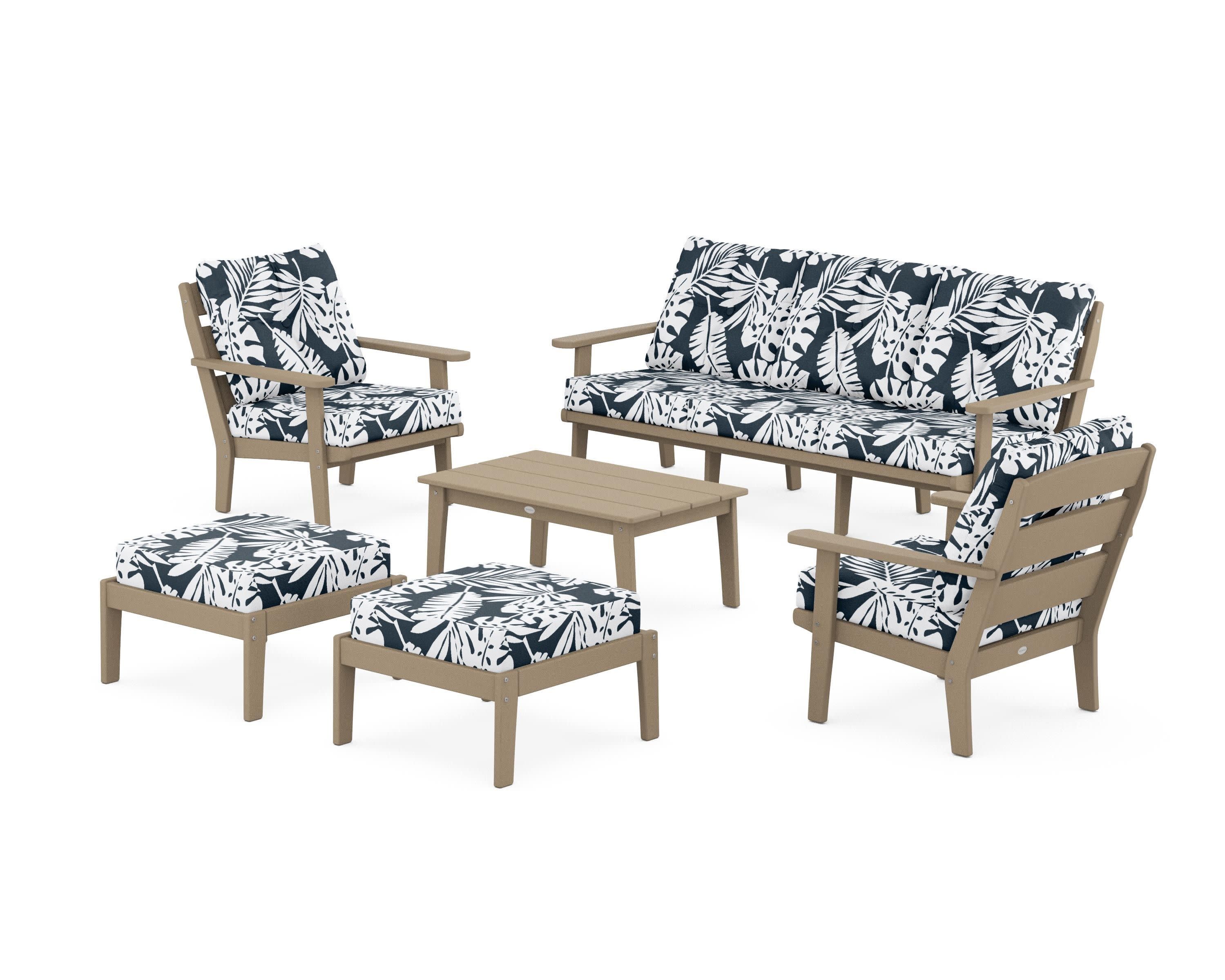 Lakeside 6-Piece Lounge Sofa Set in Vintage Sahara / Leaf Marine Indigo