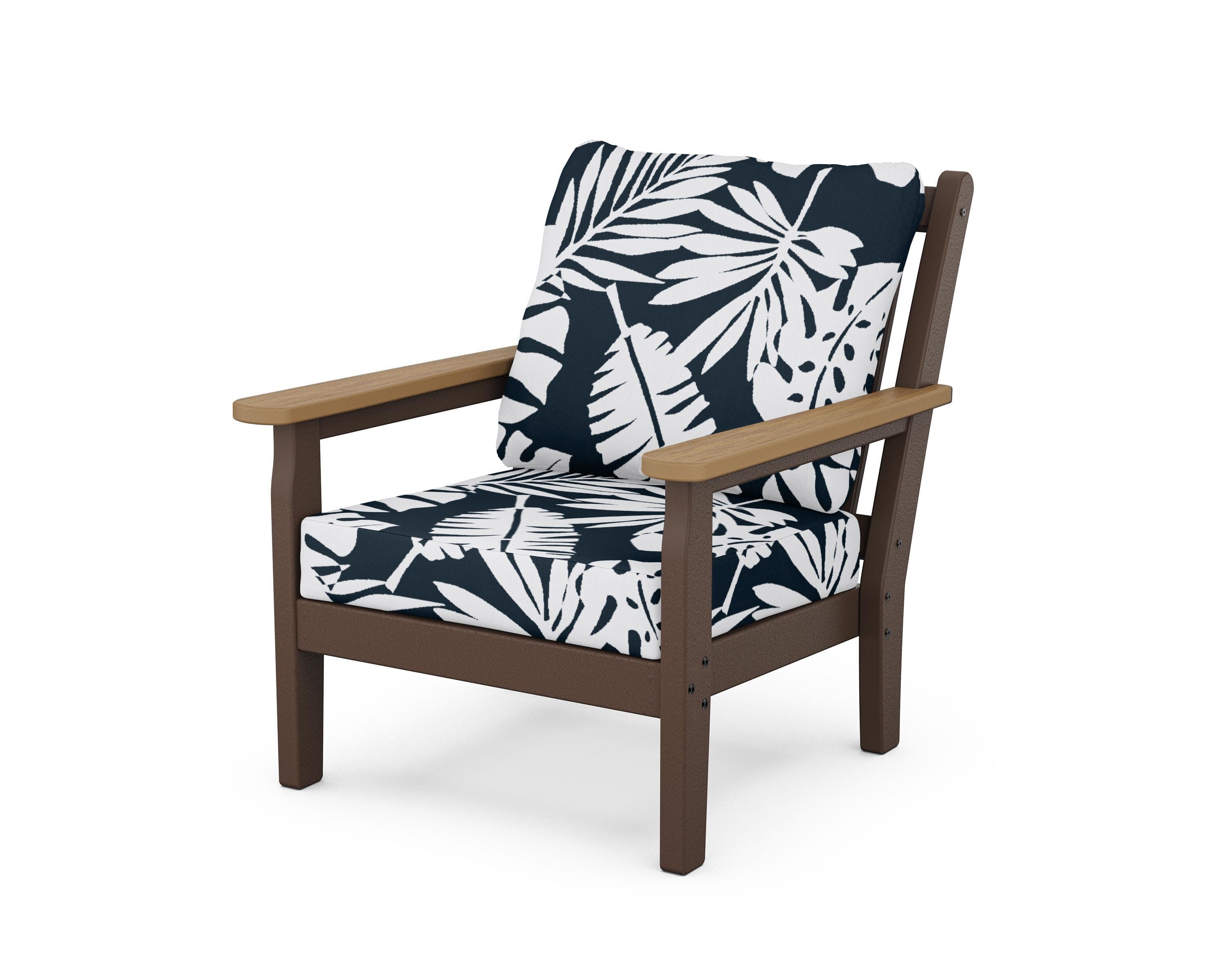 Chippendale Deep Seating Chair in Mahogany / Natural / Leaf Marine Indigo