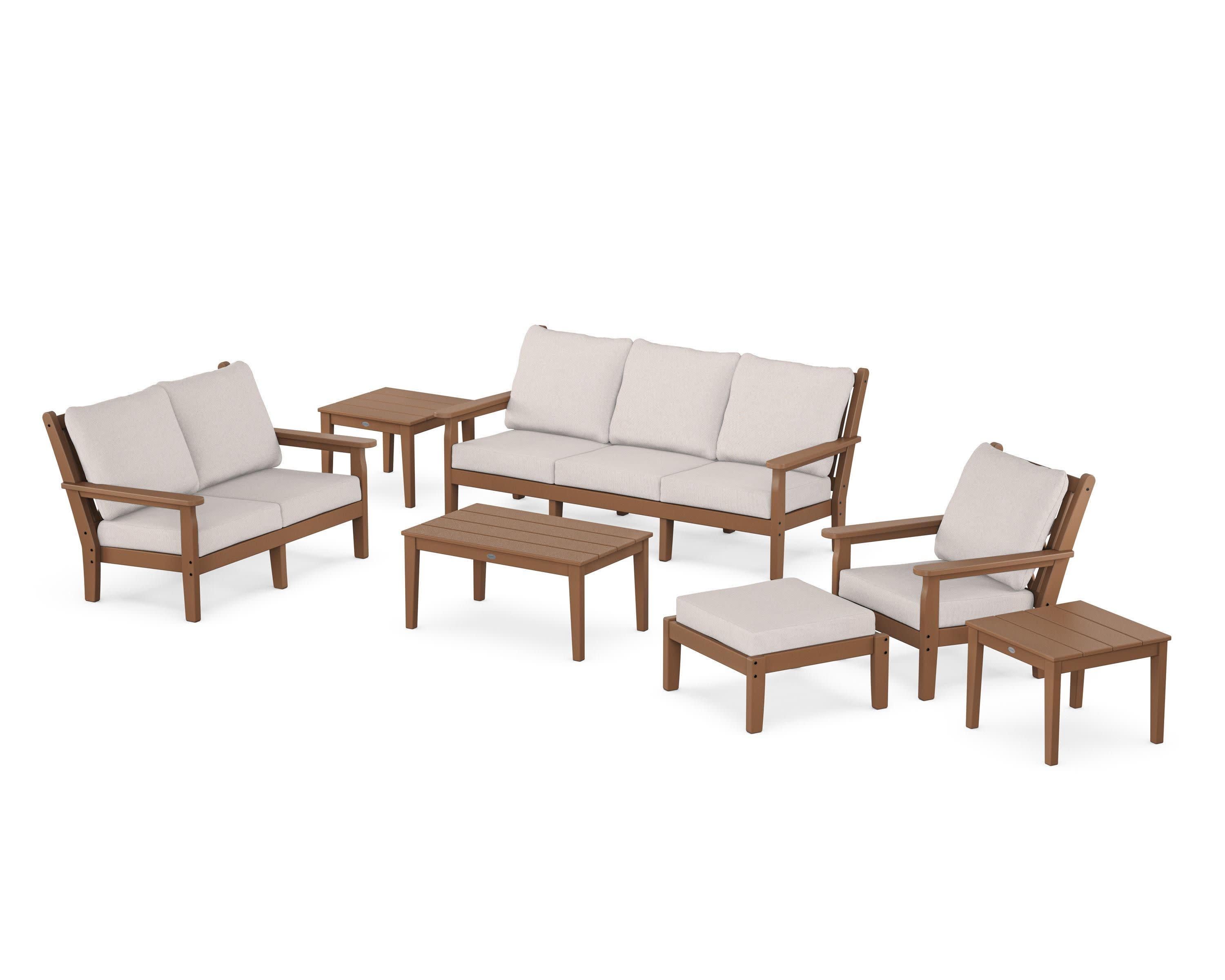 Chippendale 7-Piece Deep Seating Set in Teak / Dune Burlap