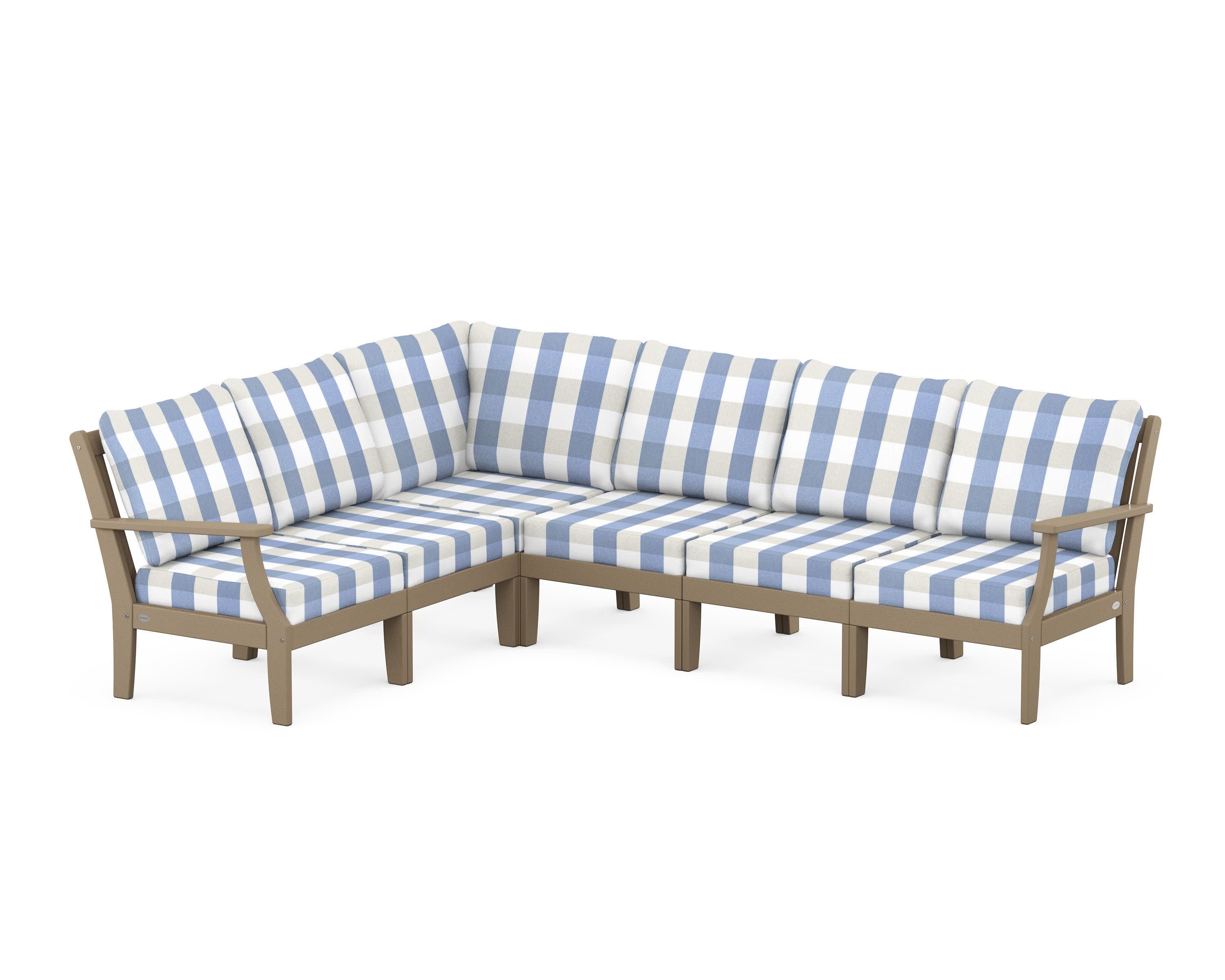 Braxton Modular 6-Piece Deep Seating Set in Vintage Sahara / Buffalo Plaid Sky Blue