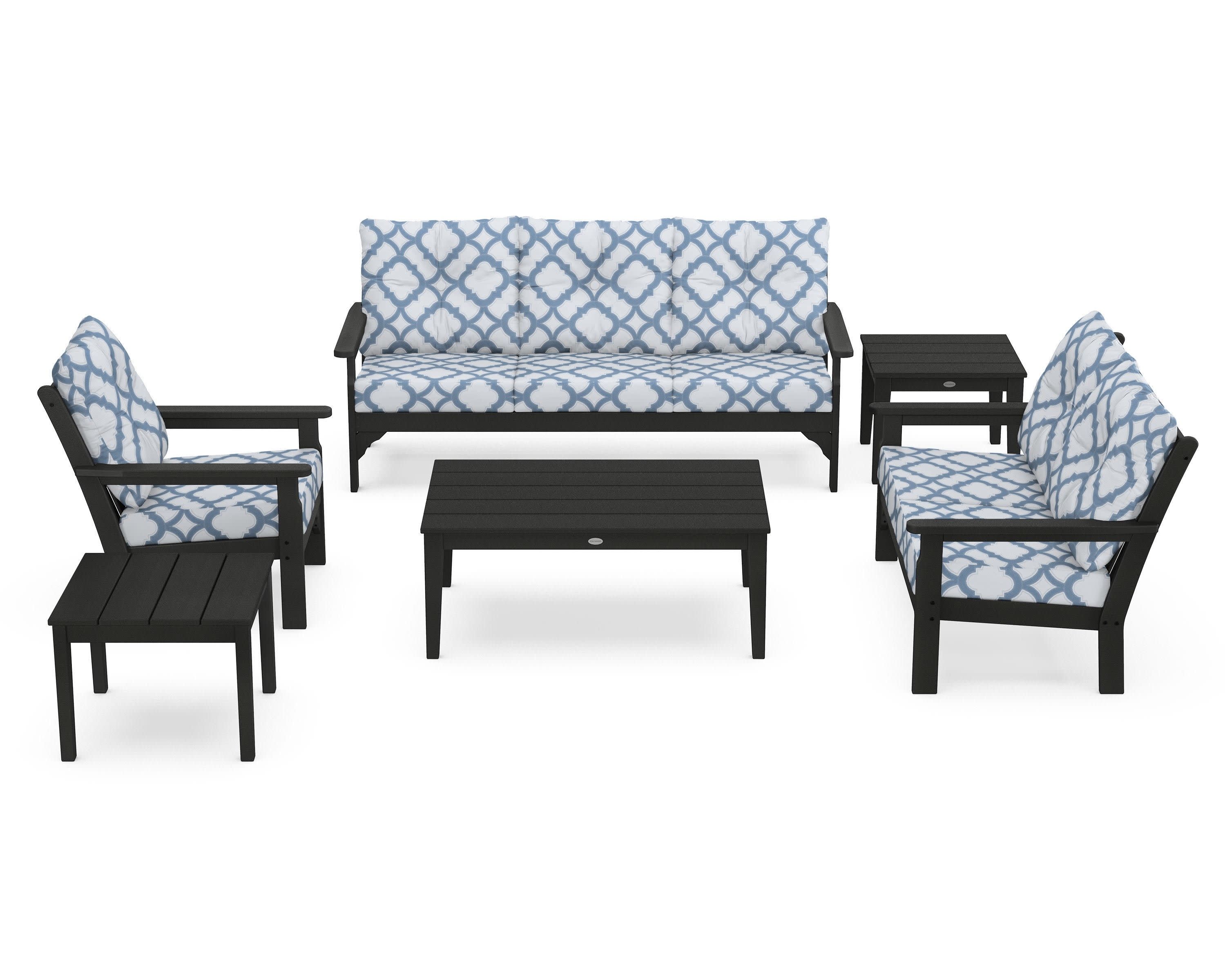 Vineyard 6-Piece Deep Seating Set in Green / Trellis Sky Blue