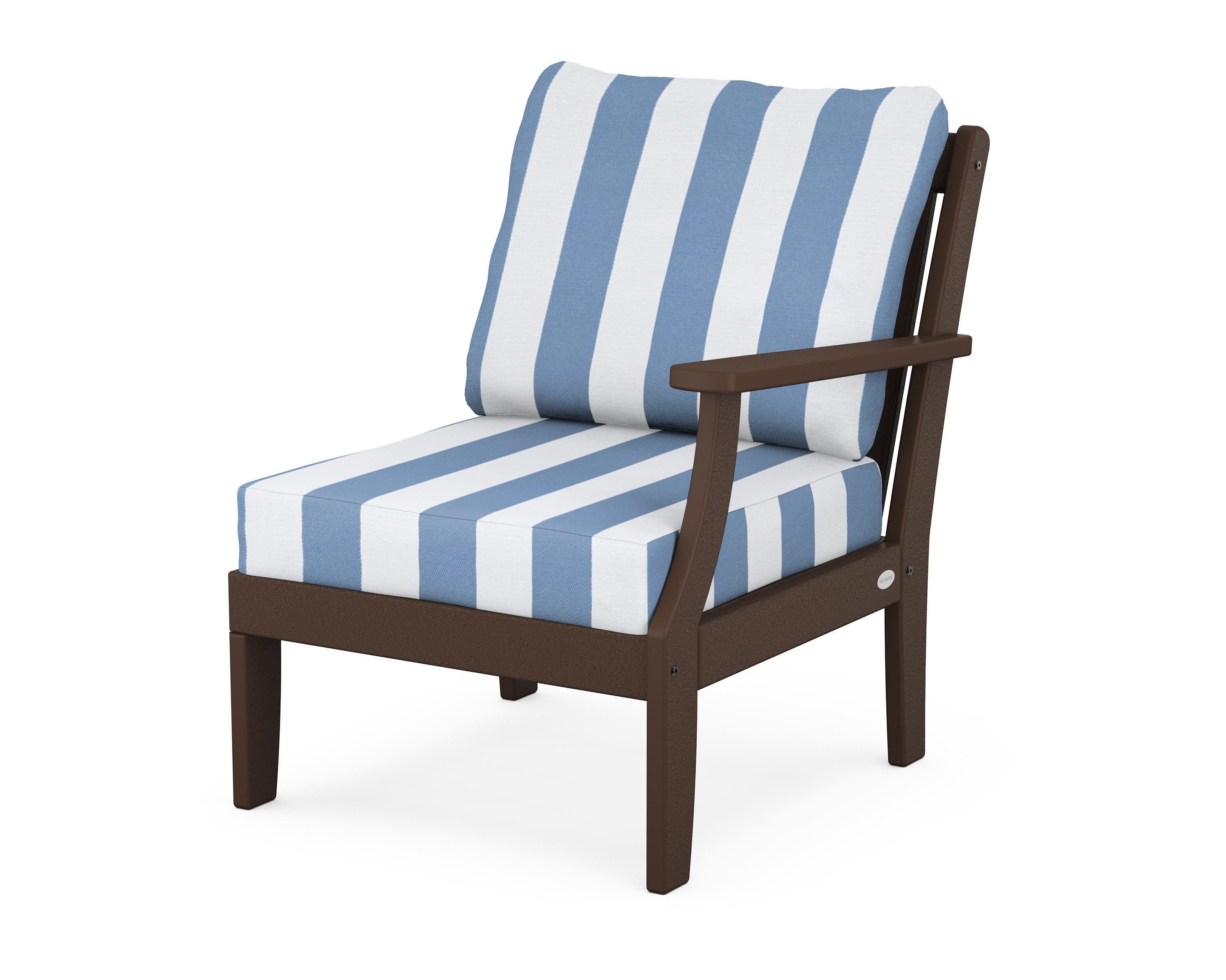 Braxton Modular Right Arm Chair in Mahogany / Cabana Stripe Sky Blue