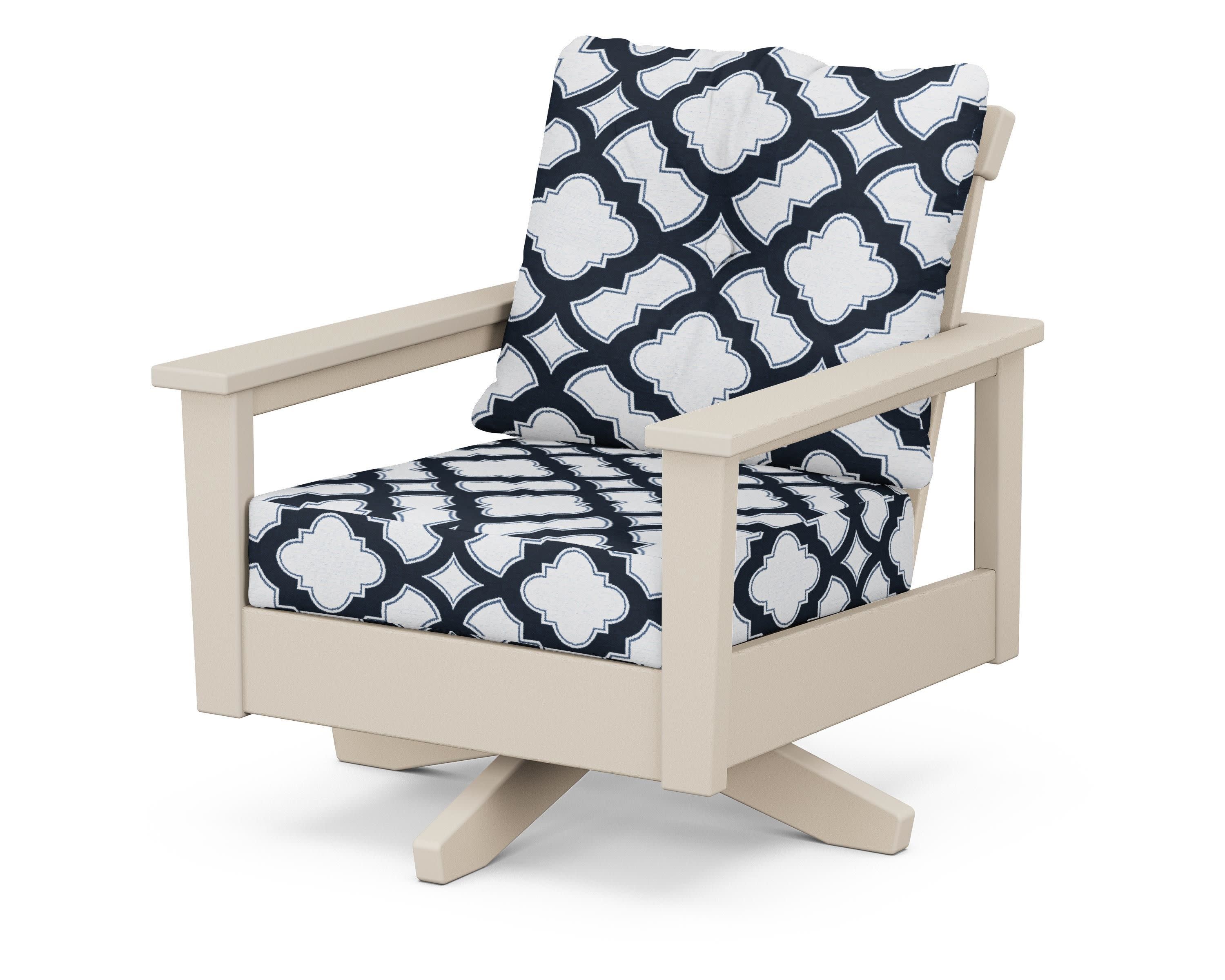 Prescott Deep Seating Swivel Chair in Sand / Trellis Marine Indigo