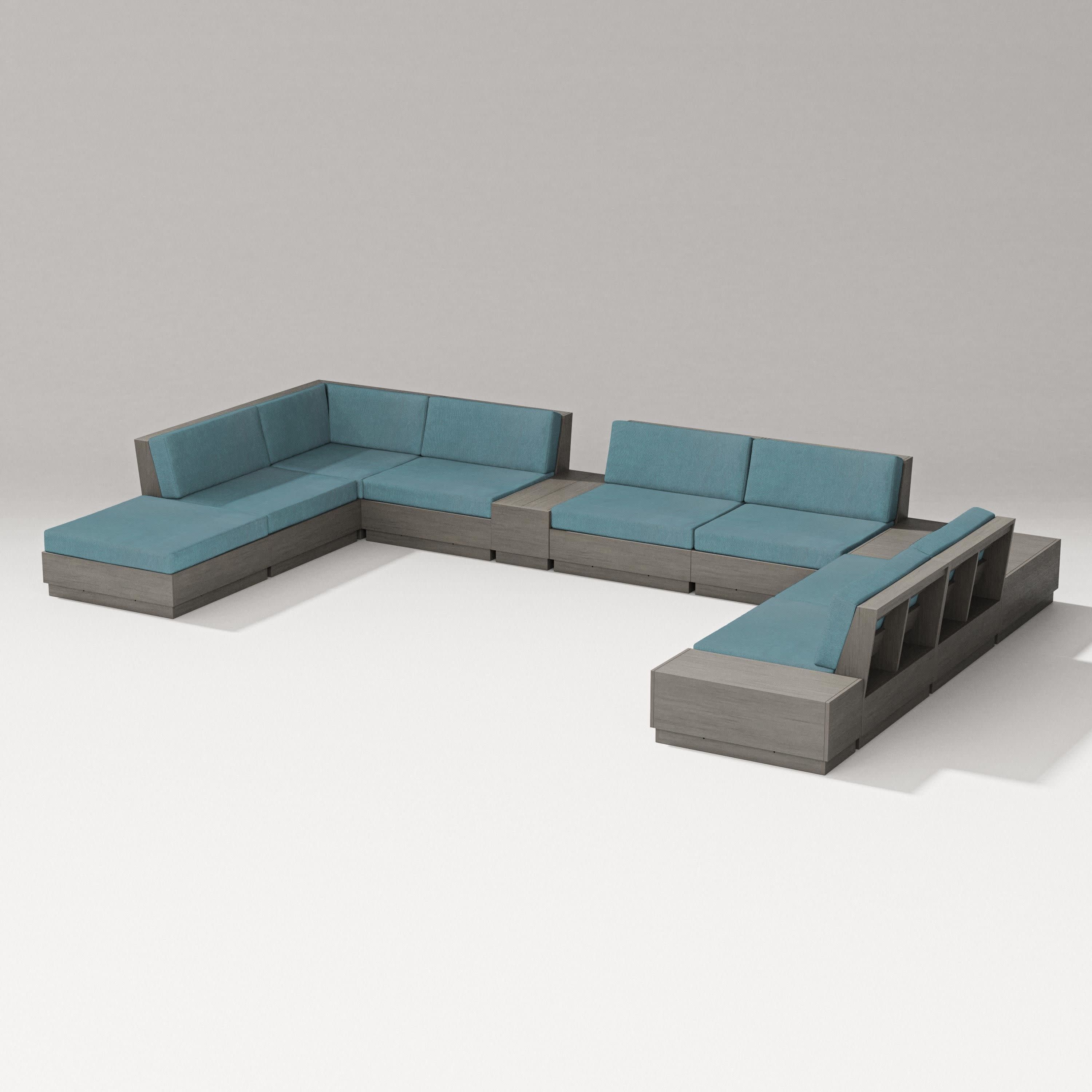 Elevate 11-Piece Conversation Sectional Set in Driftwood / Ocean Teal