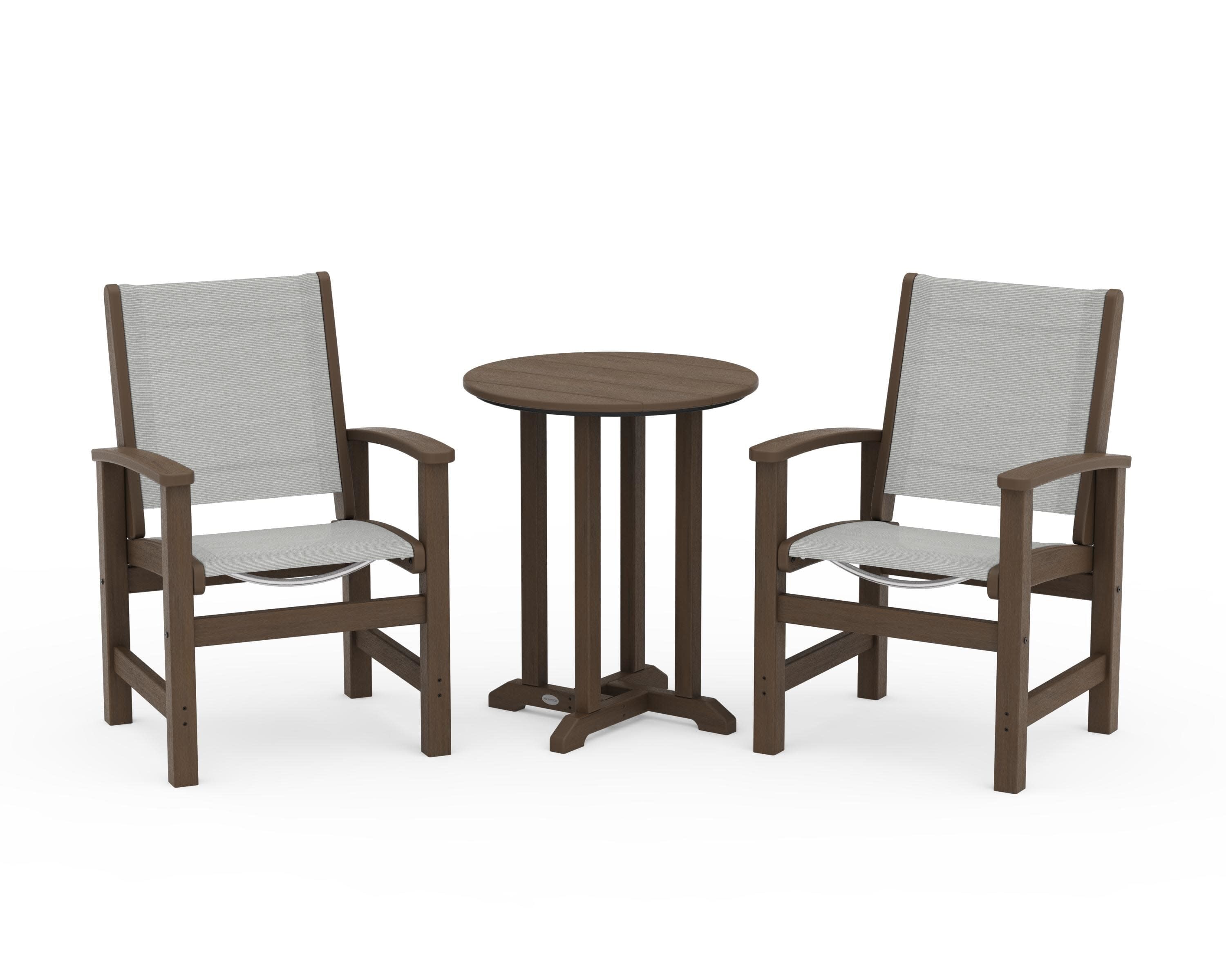 Coastal 3-Piece Round Bistro Dining Set in Kona / Metallic Sling