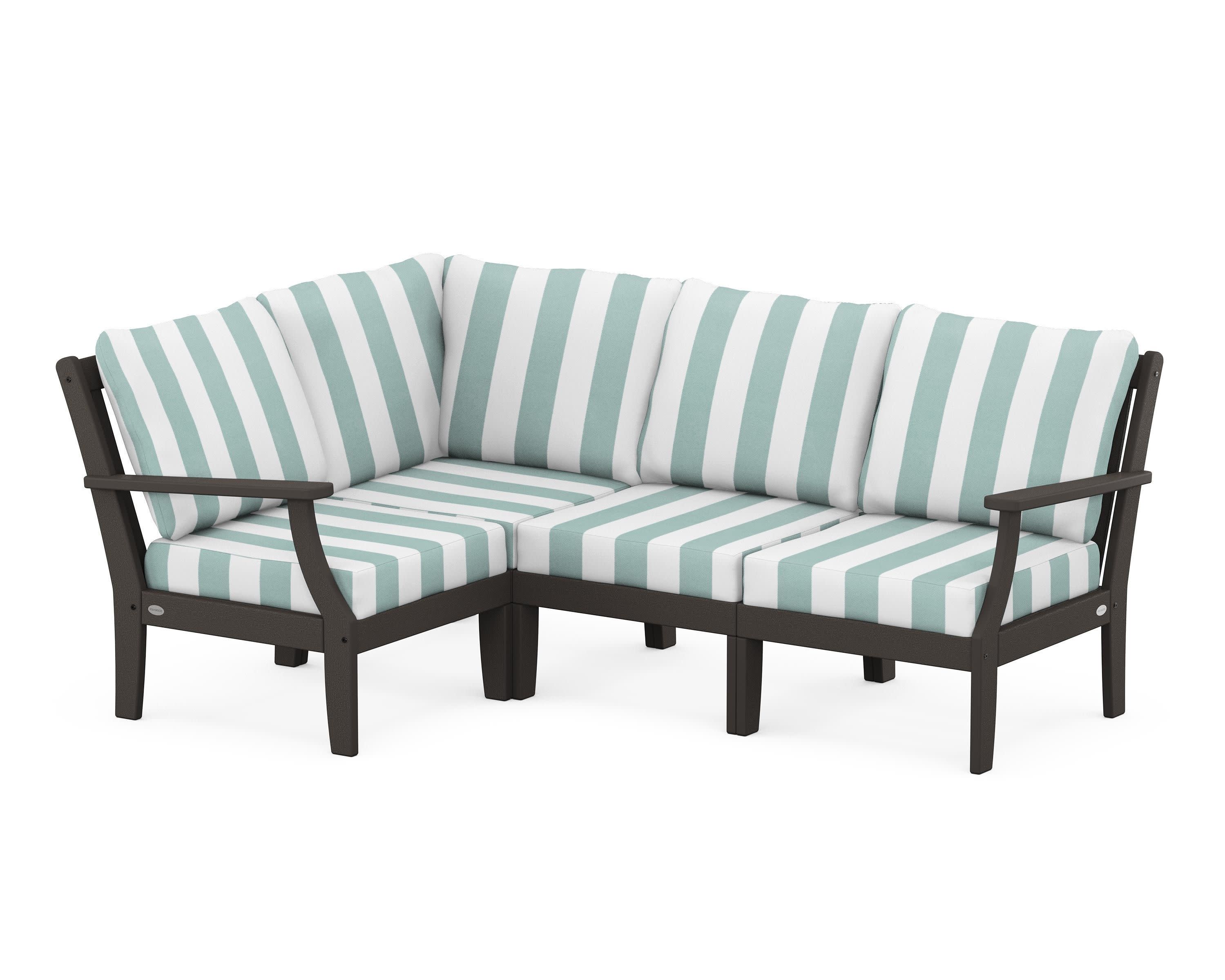 Braxton Modular 4-Piece Deep Seating Set in Vintage Coffee / Cabana Stripe Glacier Spa