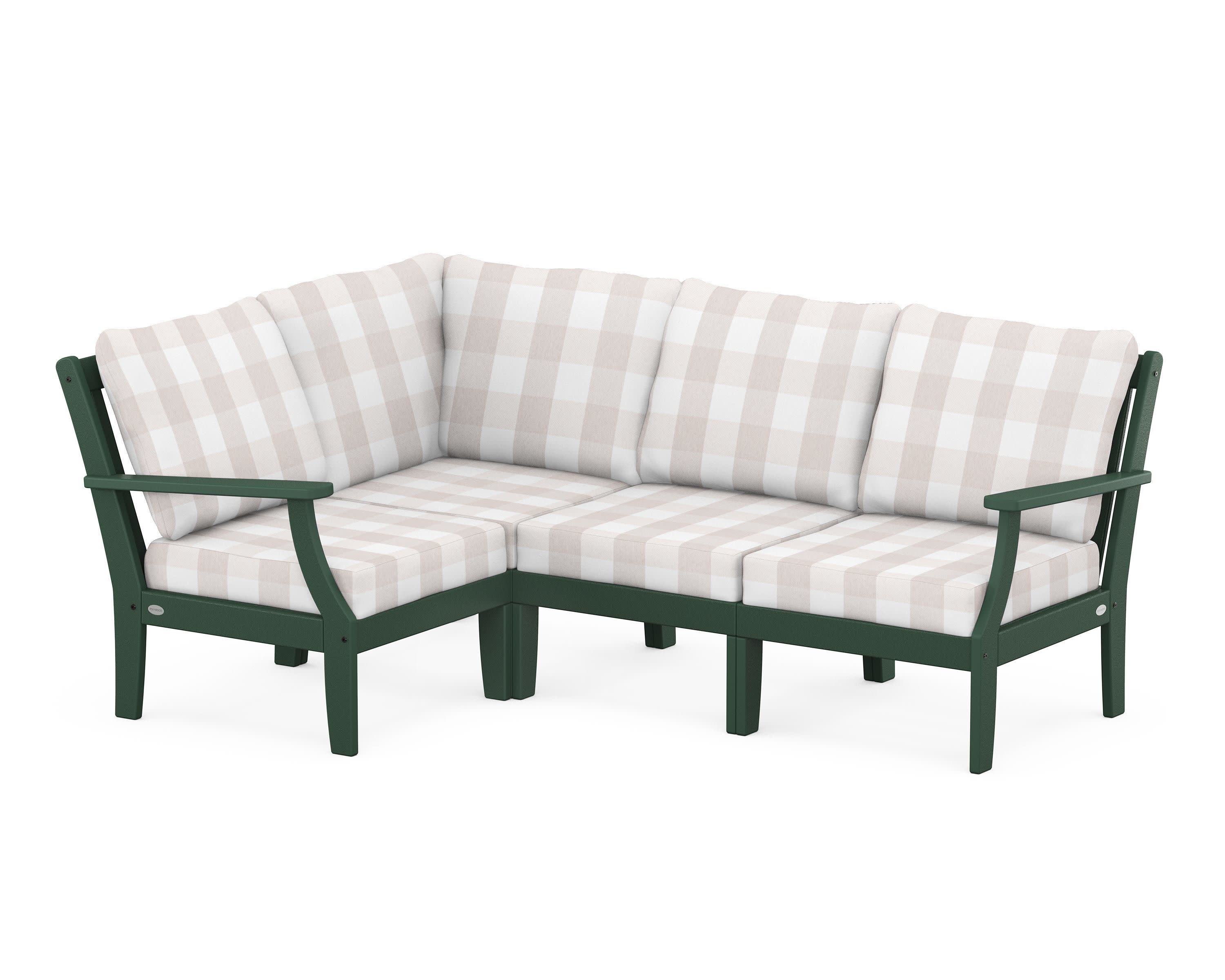 Braxton Modular 4-Piece Deep Seating Set in Green / Buffalo Plaid Dune Burlap