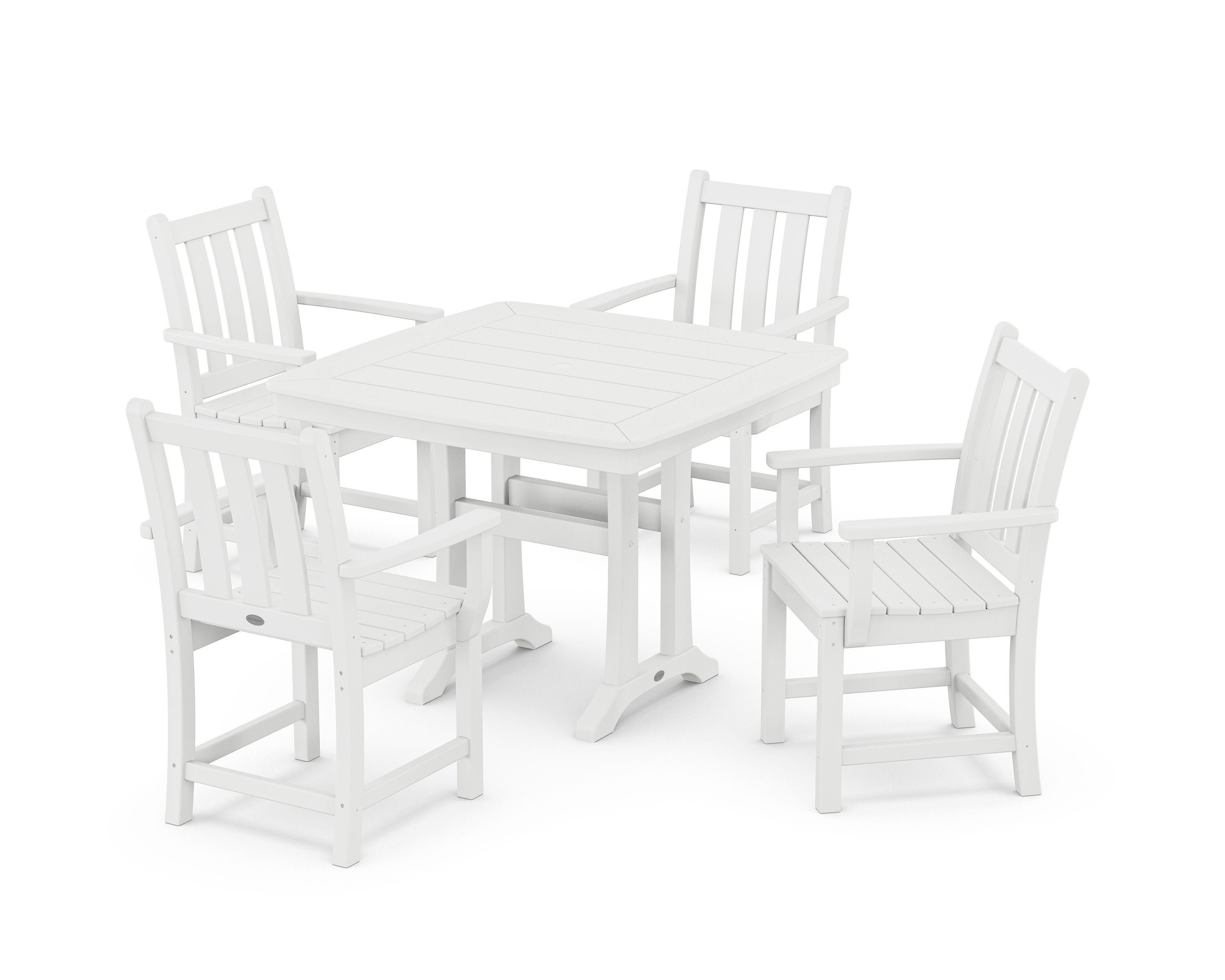 Traditional Garden 5-Piece Dining Set with Trestle Legs in White