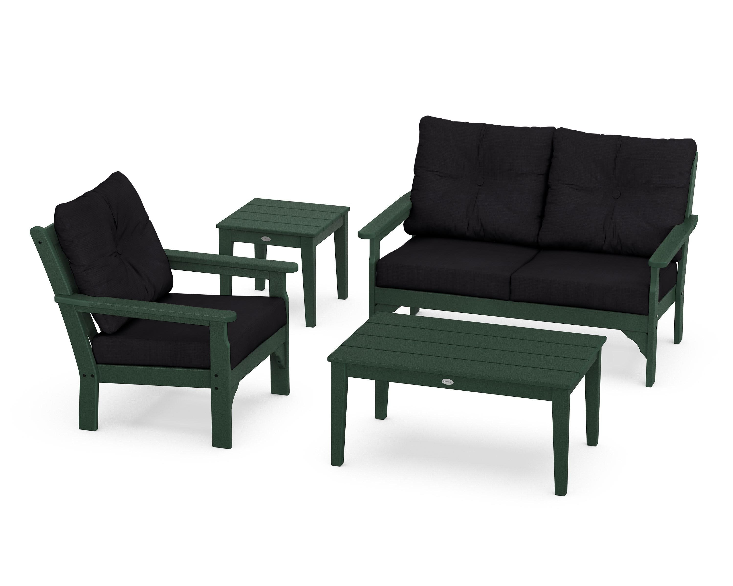 Vineyard 4-Piece Deep Seating Set in Green / Midnight Linen