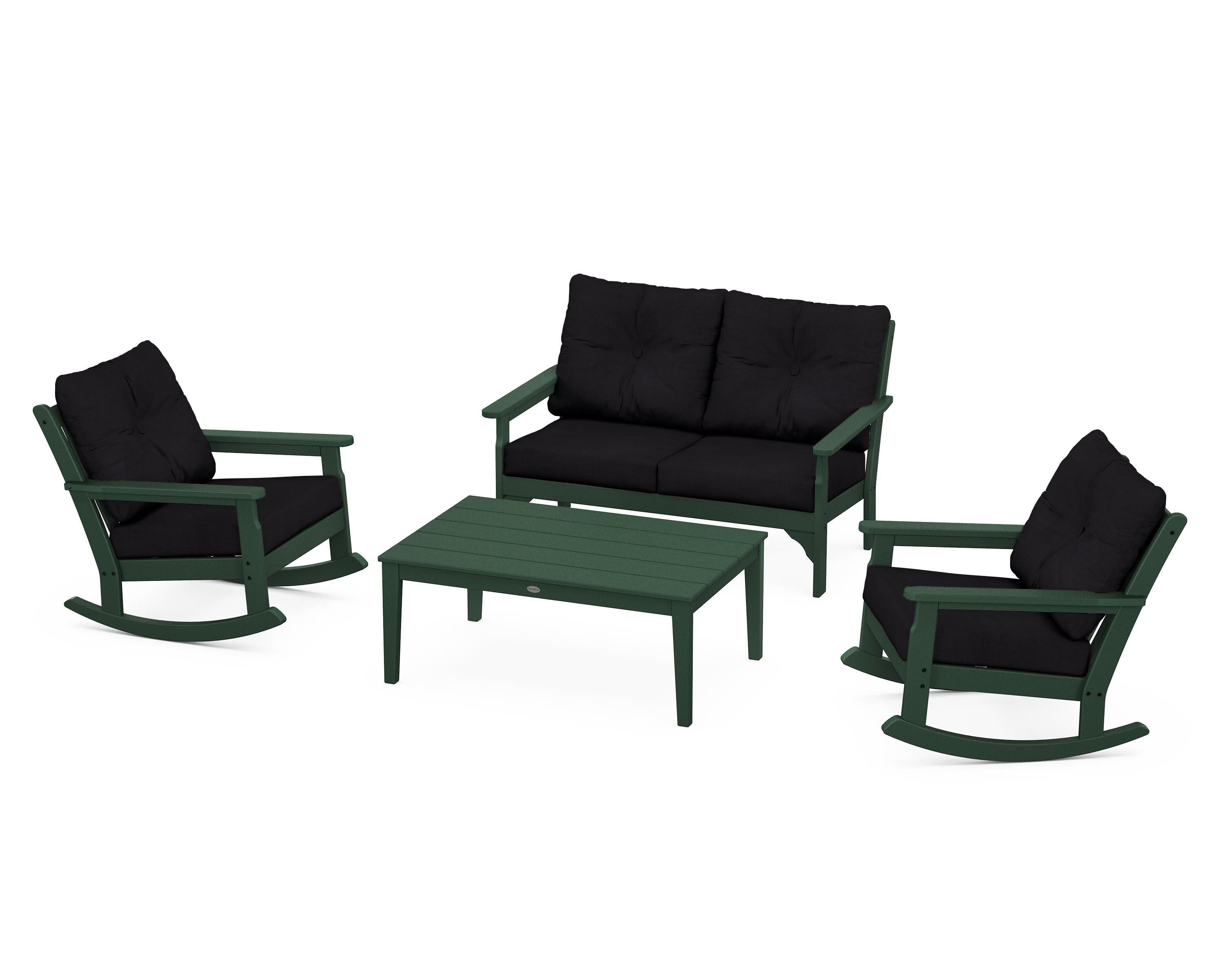 Vineyard 4-Piece Deep Seating Rocking Chair Set in Green / Midnight Linen