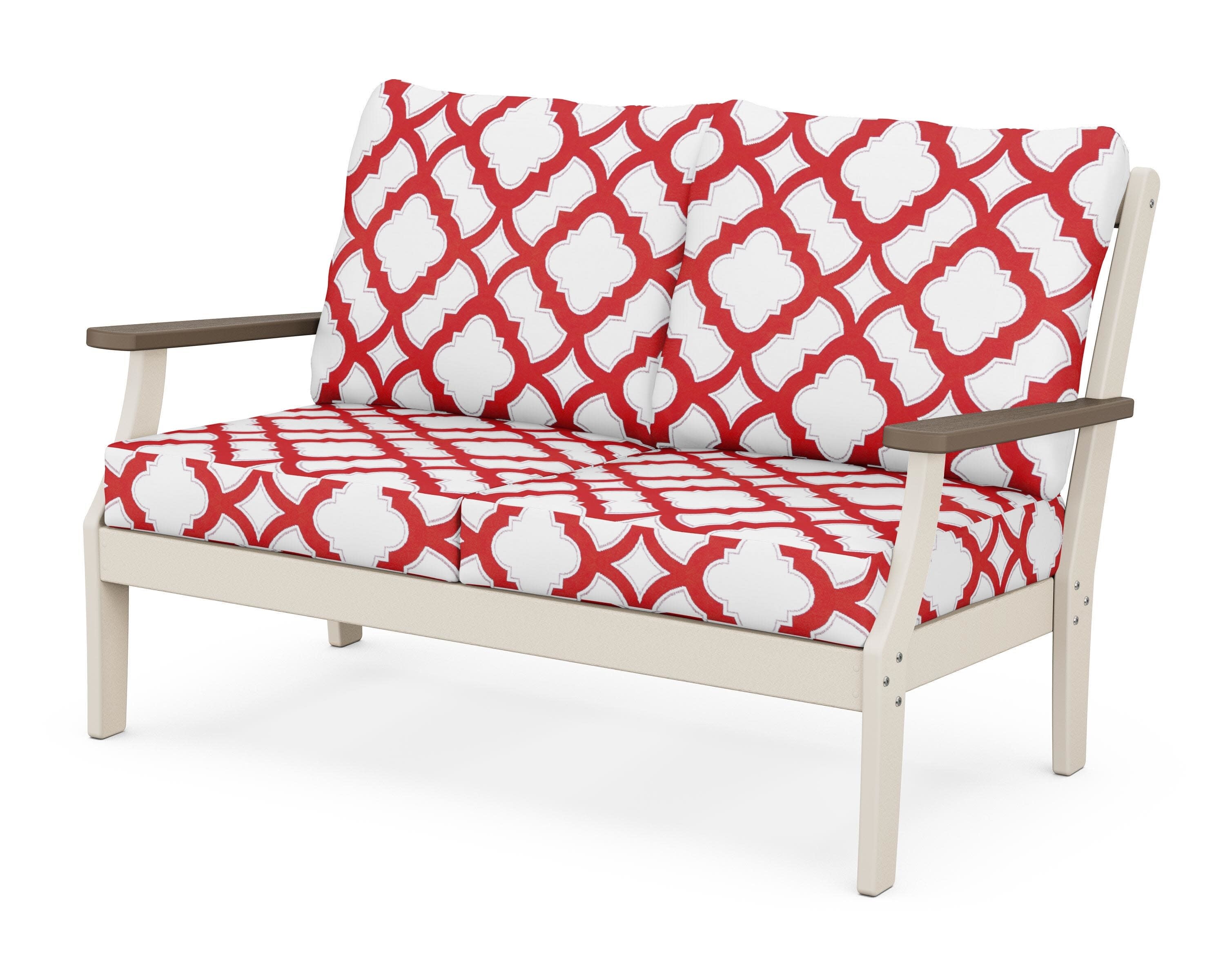 Braxton Deep Seating Loveseat in Sand / Kona / Trellis Crimson