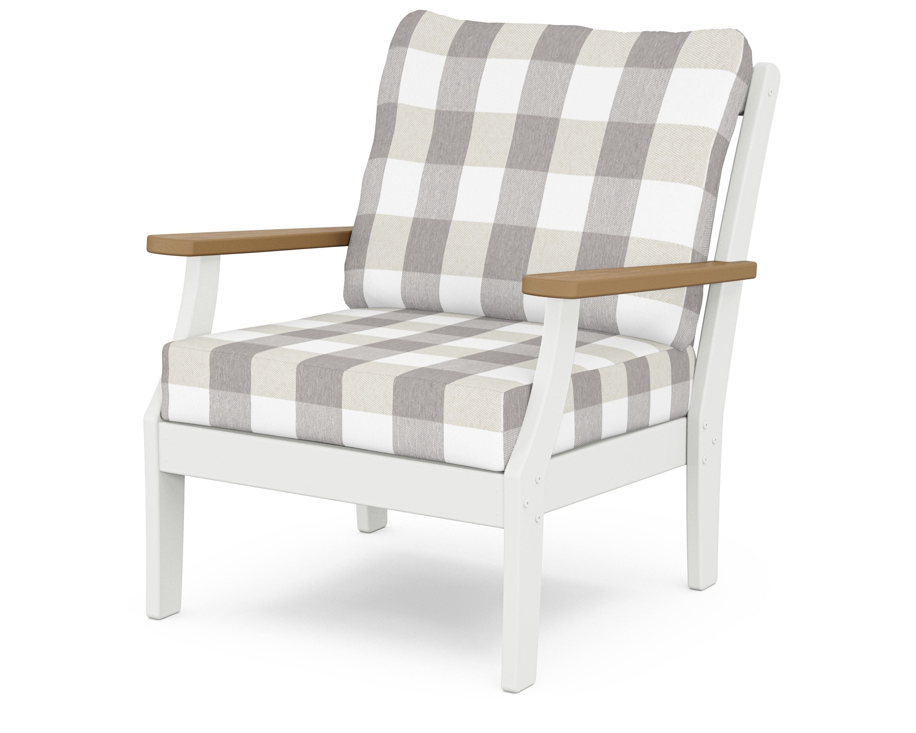 Braxton Deep Seating Chair in White / Natural / Buffalo Plaid Grey Mist