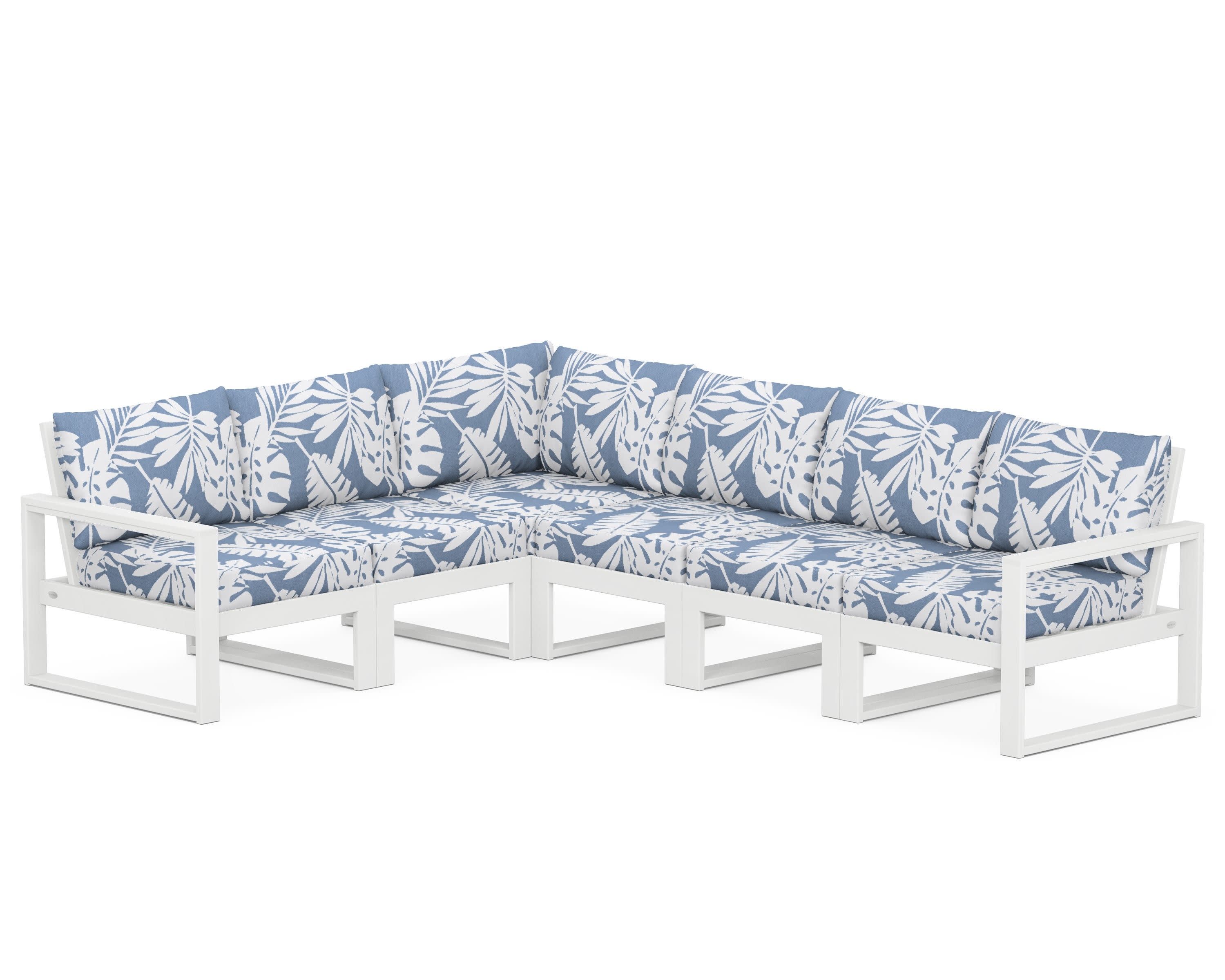 EDGE 6-Piece Modular Deep Seating Set in White / Leaf Sky Blue