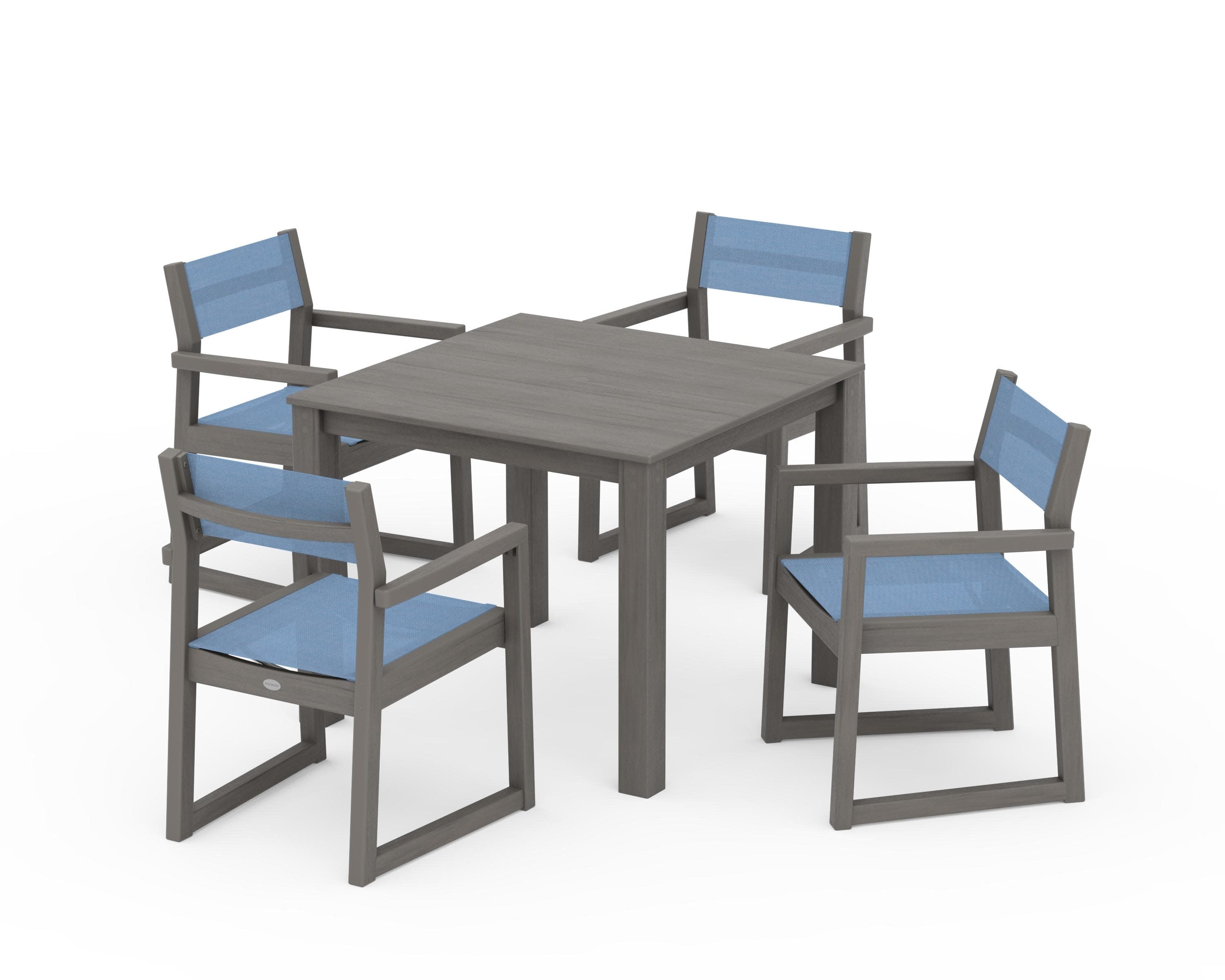 EDGE Sling Arm Chair 5-Piece Parsons Dining Set in Driftwood / Poolside Sling