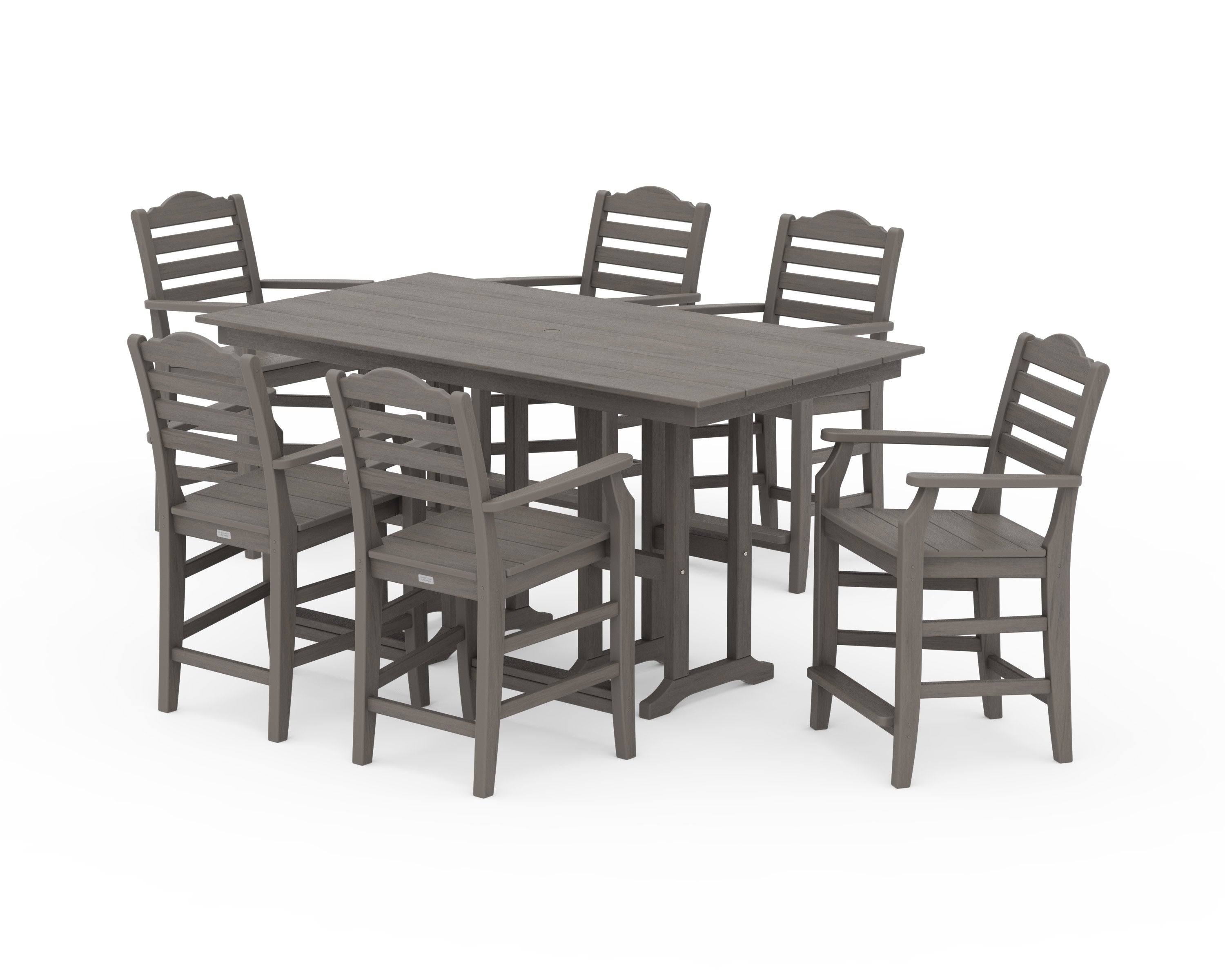 Savannah Arm Chair 7-Piece Farmhouse Counter Set in Driftwood