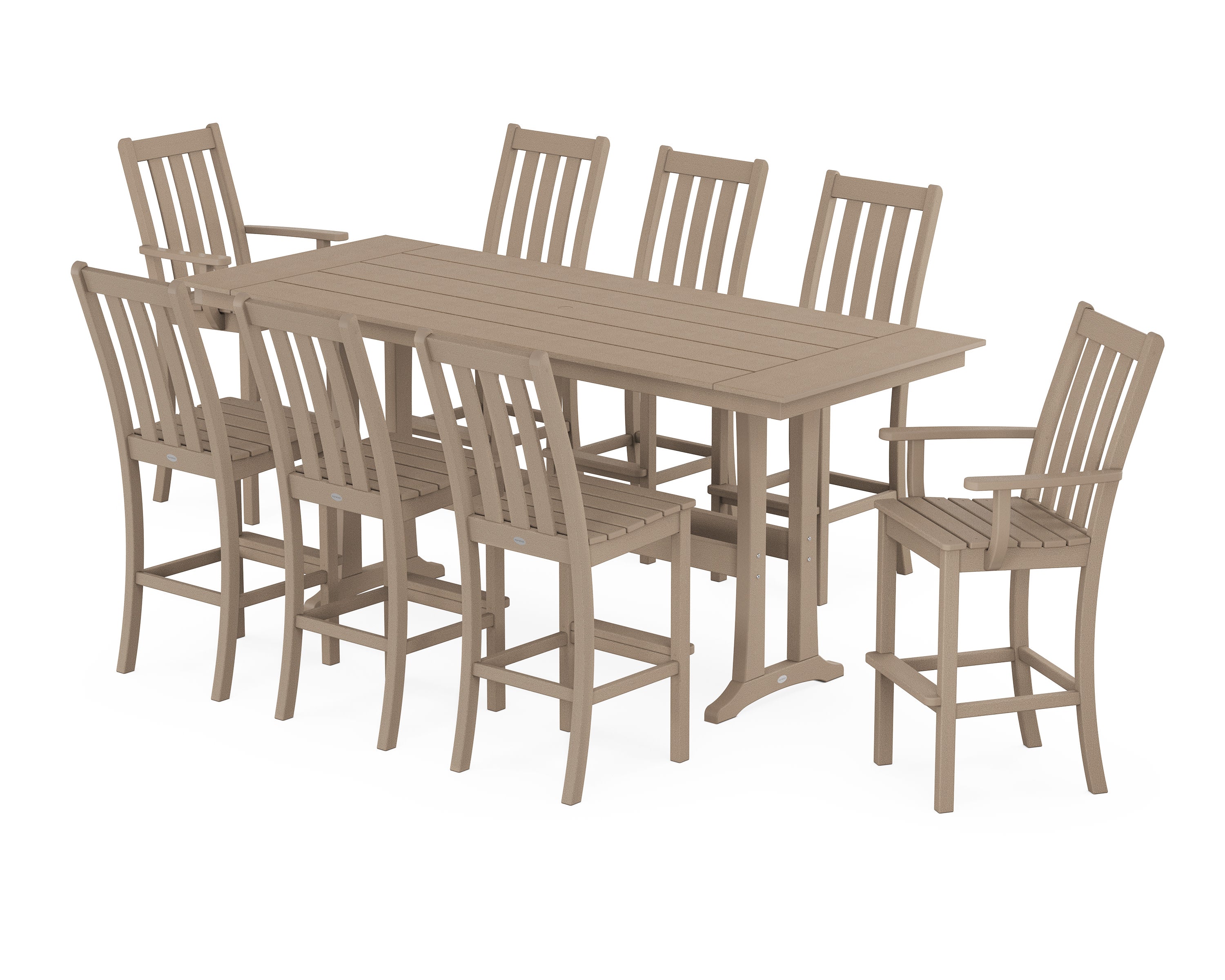 Vineyard 9-Piece Farmhouse Bar Set with Trestle Legs in Vintage Sahara