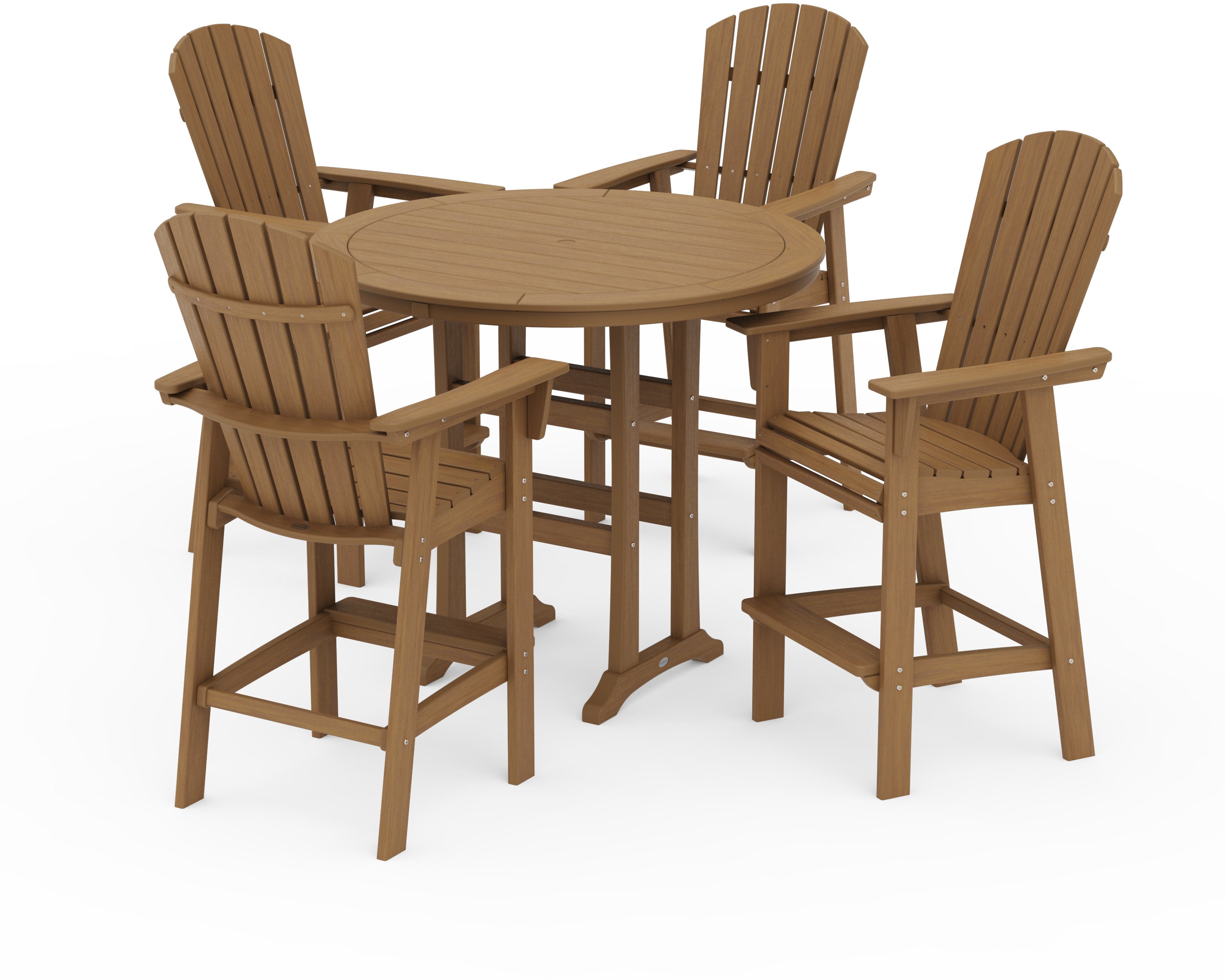 Nautical Curveback Adirondack 5-Piece Round Trestle Bar Set in Natural