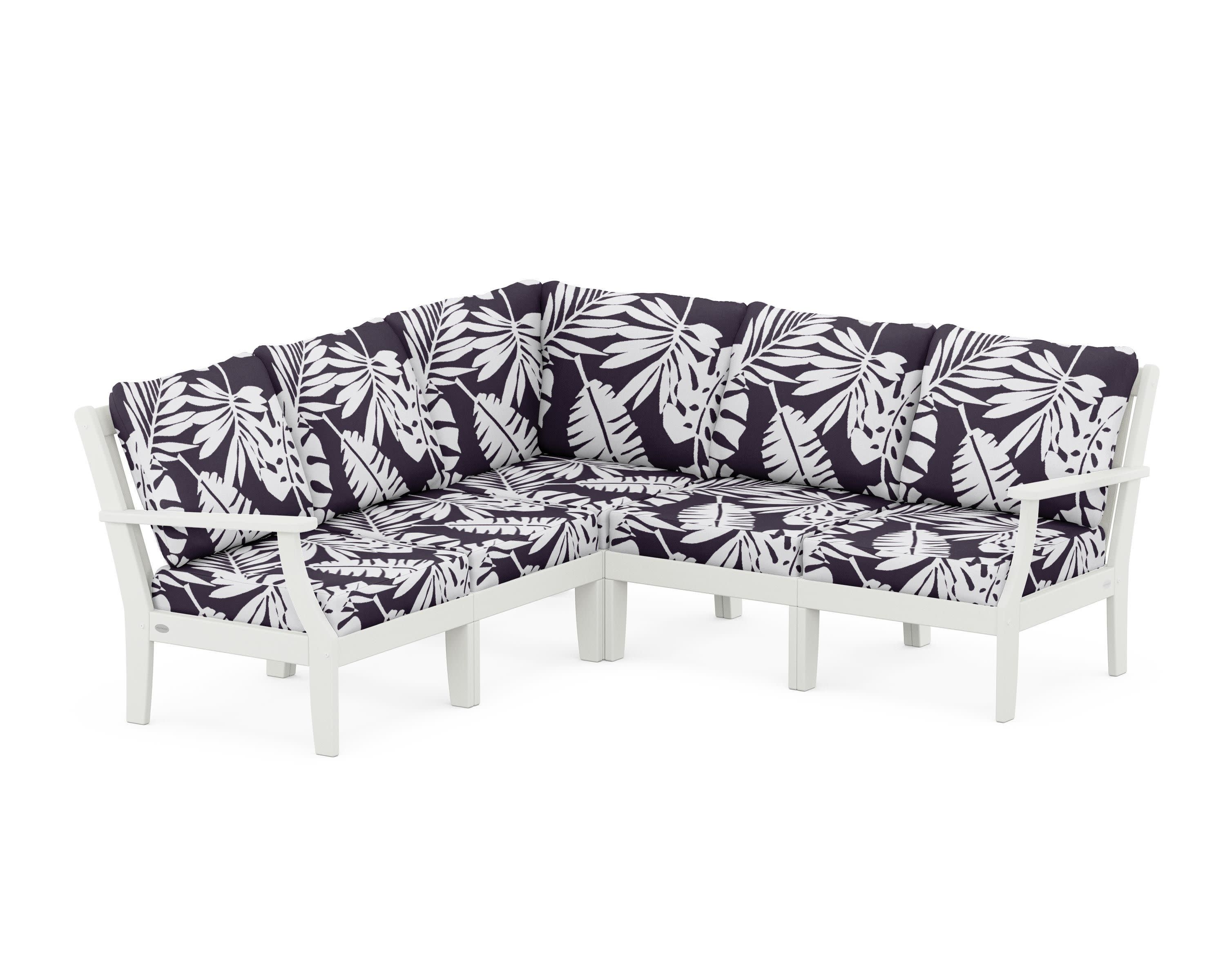 Braxton Modular 5-Piece Deep Seating Set in Vintage White / Leaf Navy
