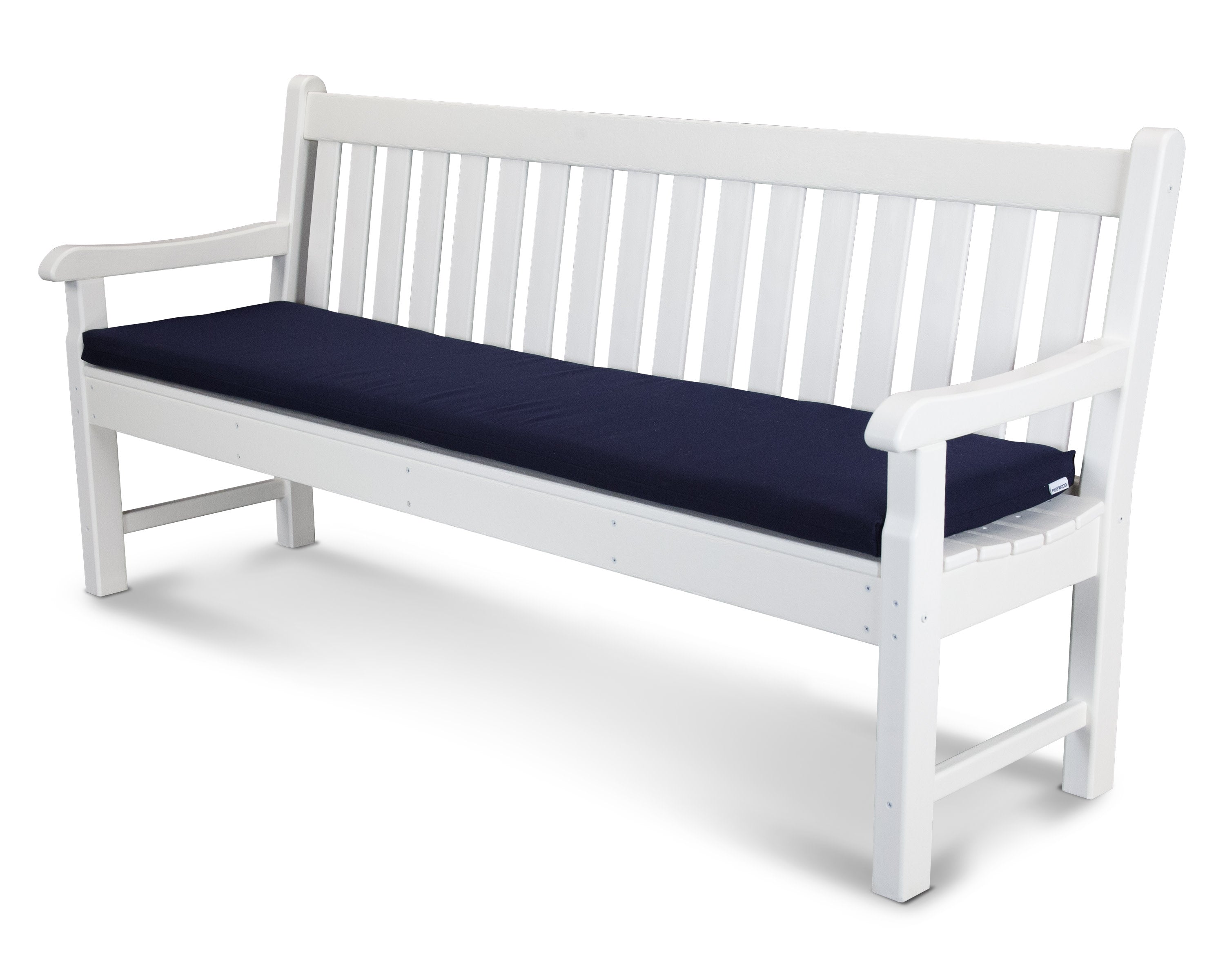 Rockford 72" Bench with Seat Cushion in White / Navy
