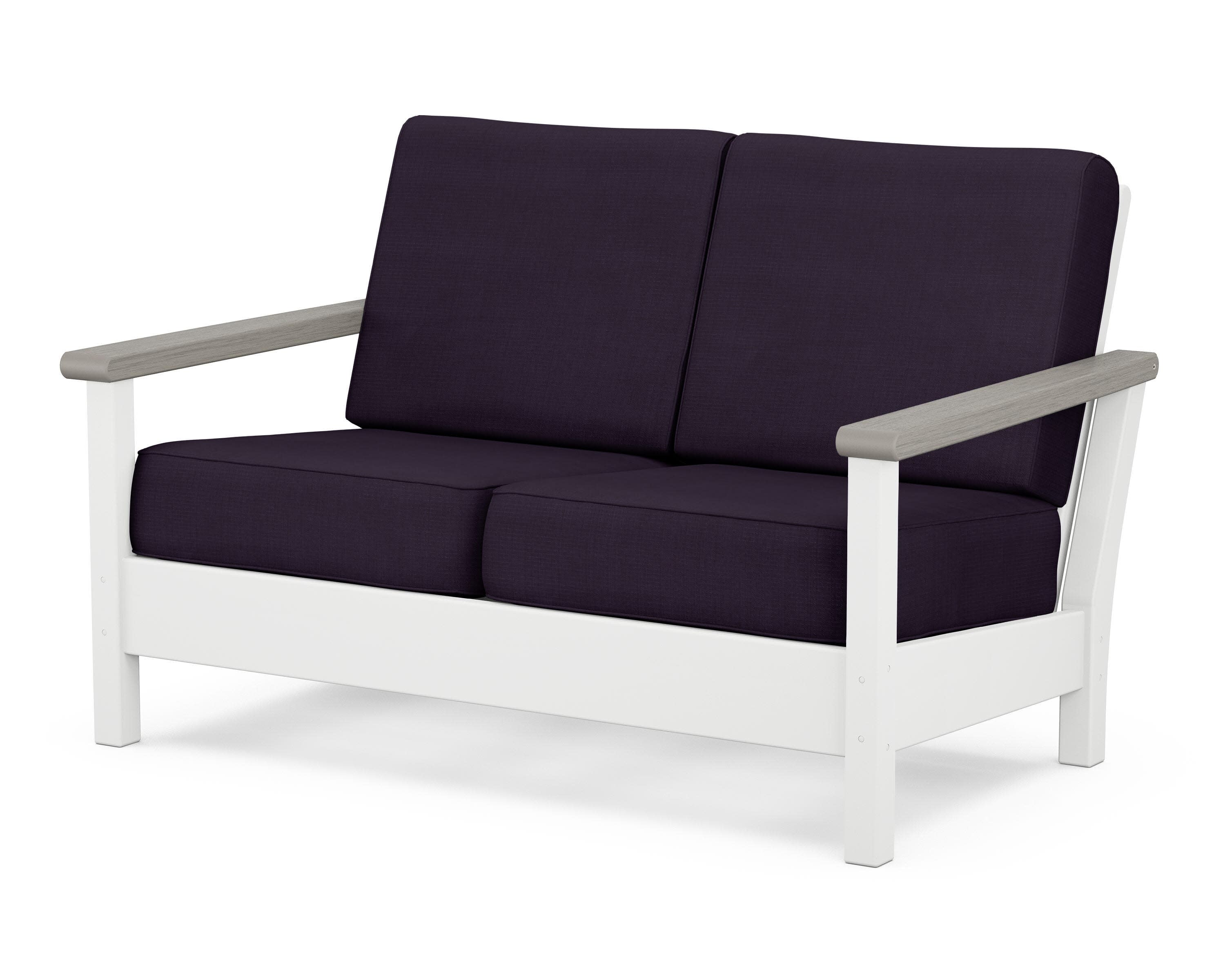Harbour Deep Seating Loveseat in White / Driftwood / Navy Linen