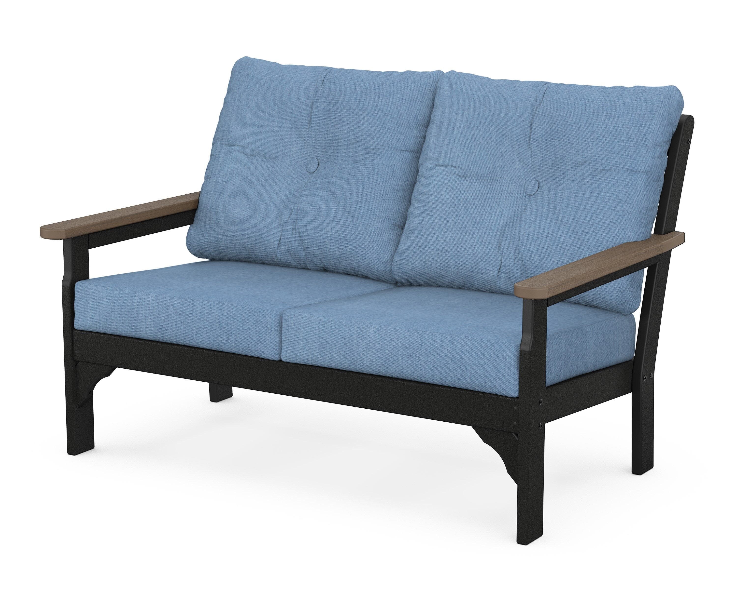 Vineyard Deep Seating Loveseat in Black / Kona / Sky Blue