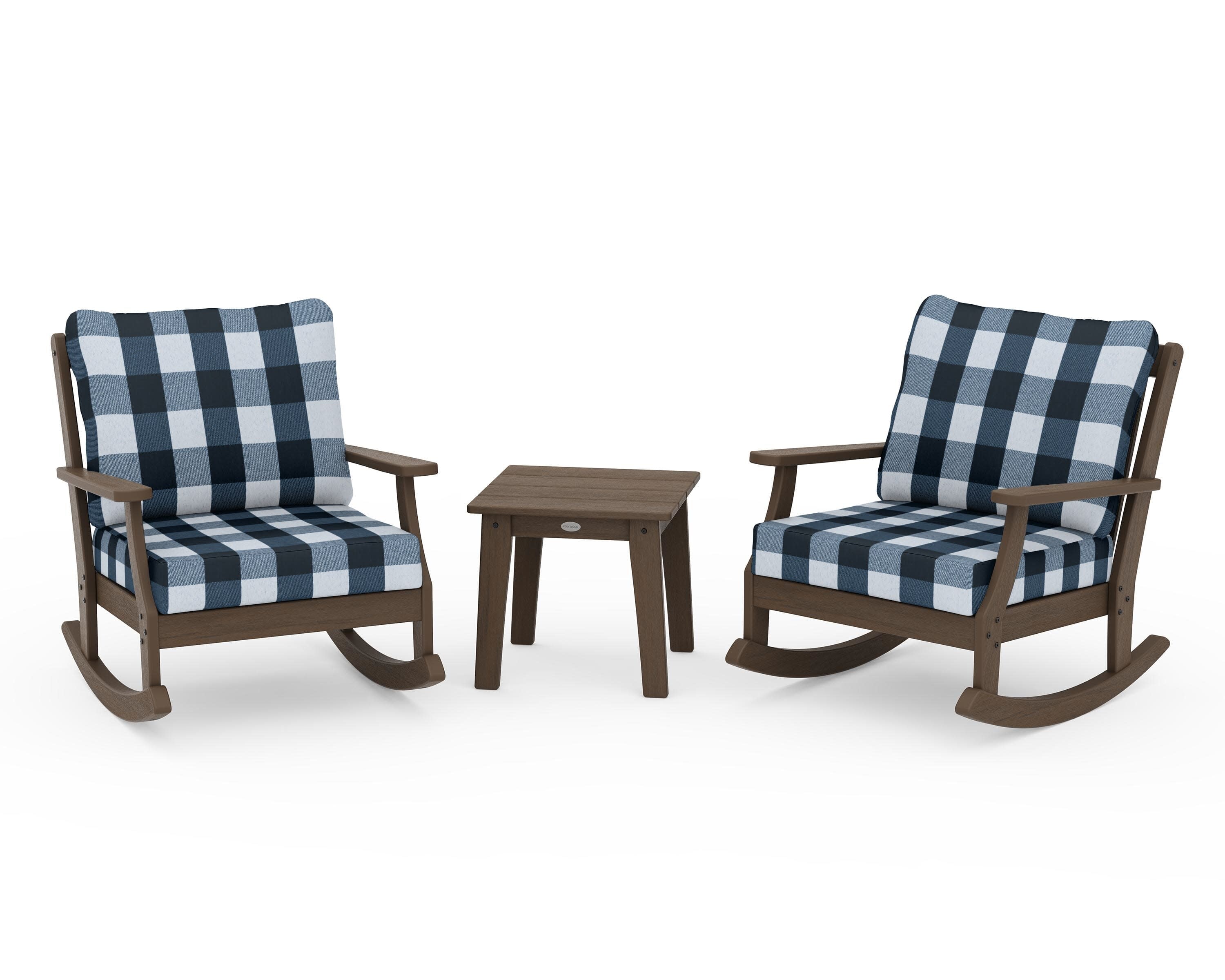 Braxton 3-Piece Deep Seating Rocker Set in Kona / Buffalo Plaid Marine Indigo