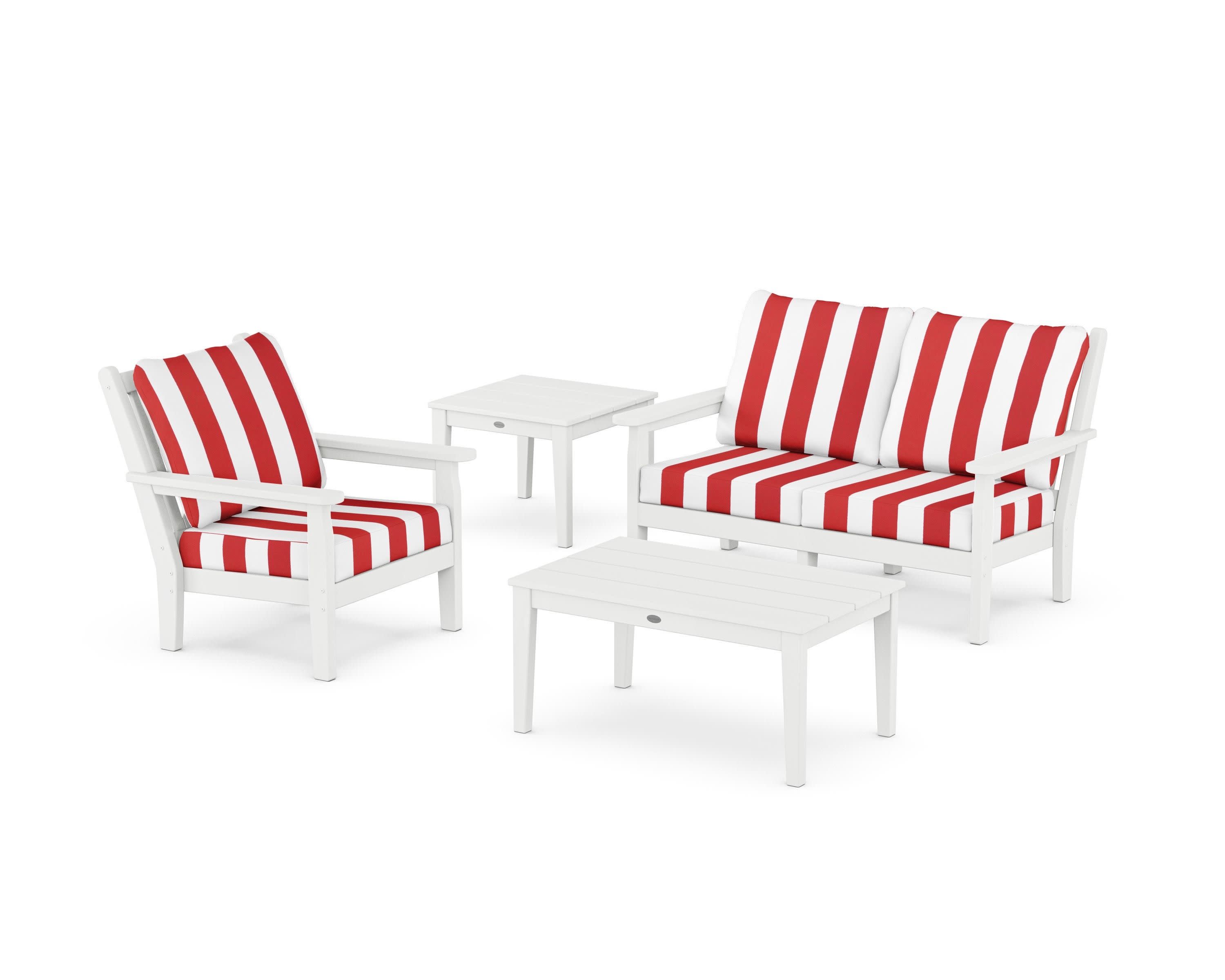 Chippendale 4-Piece Deep Seating Set in White / Cabana Stripe Crimson