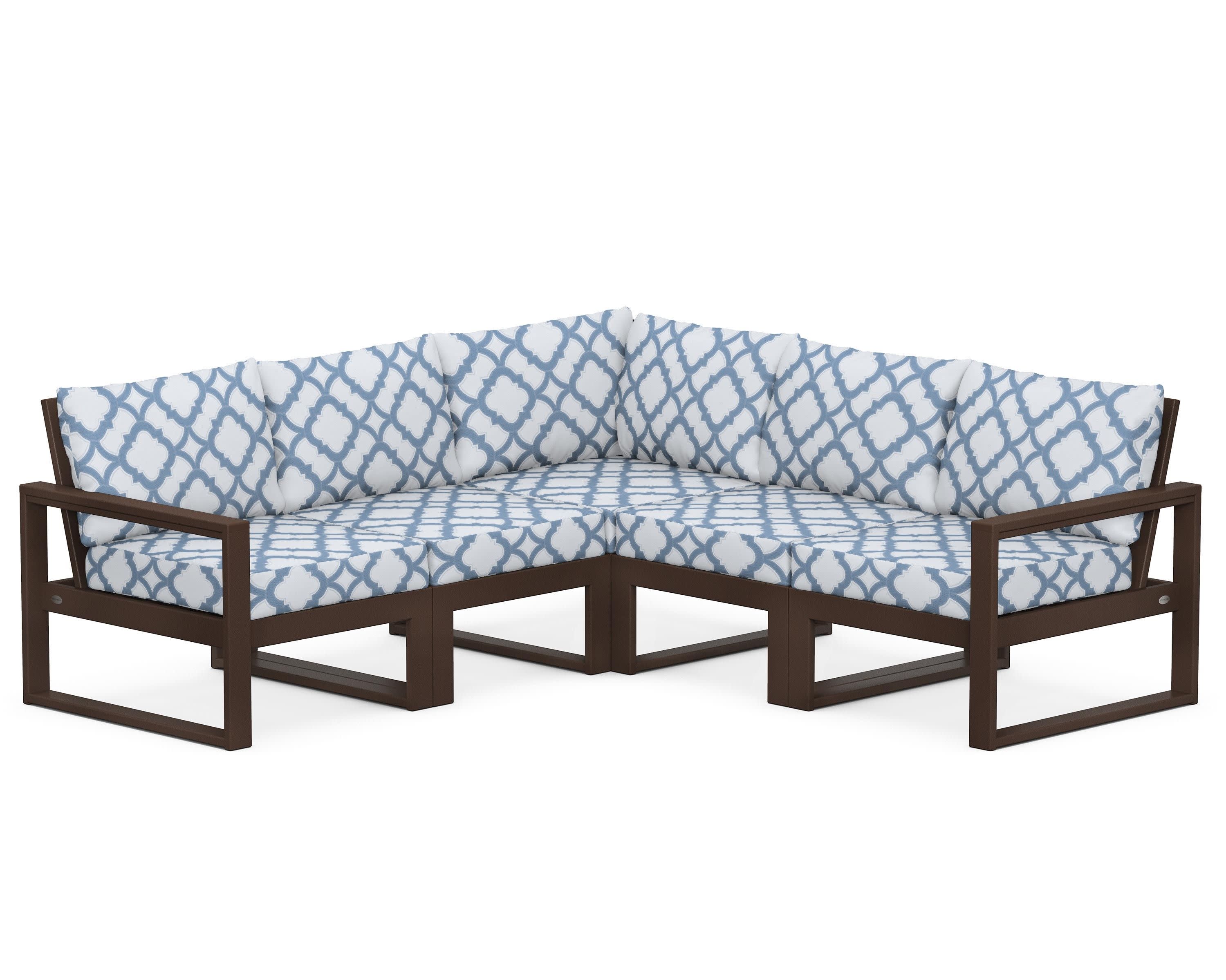 EDGE 5-Piece Modular Deep Seating Set in Mahogany / Trellis Sky Blue