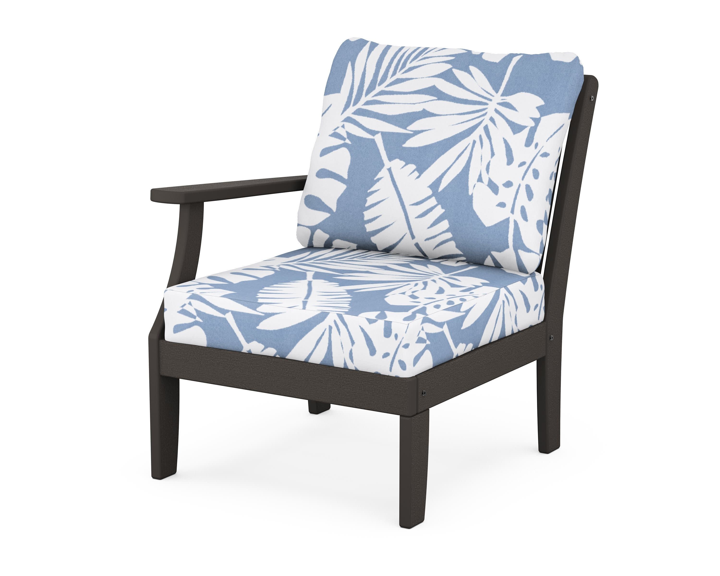 Braxton Modular Left Arm Chair in Vintage Coffee / Leaf Sky Blue