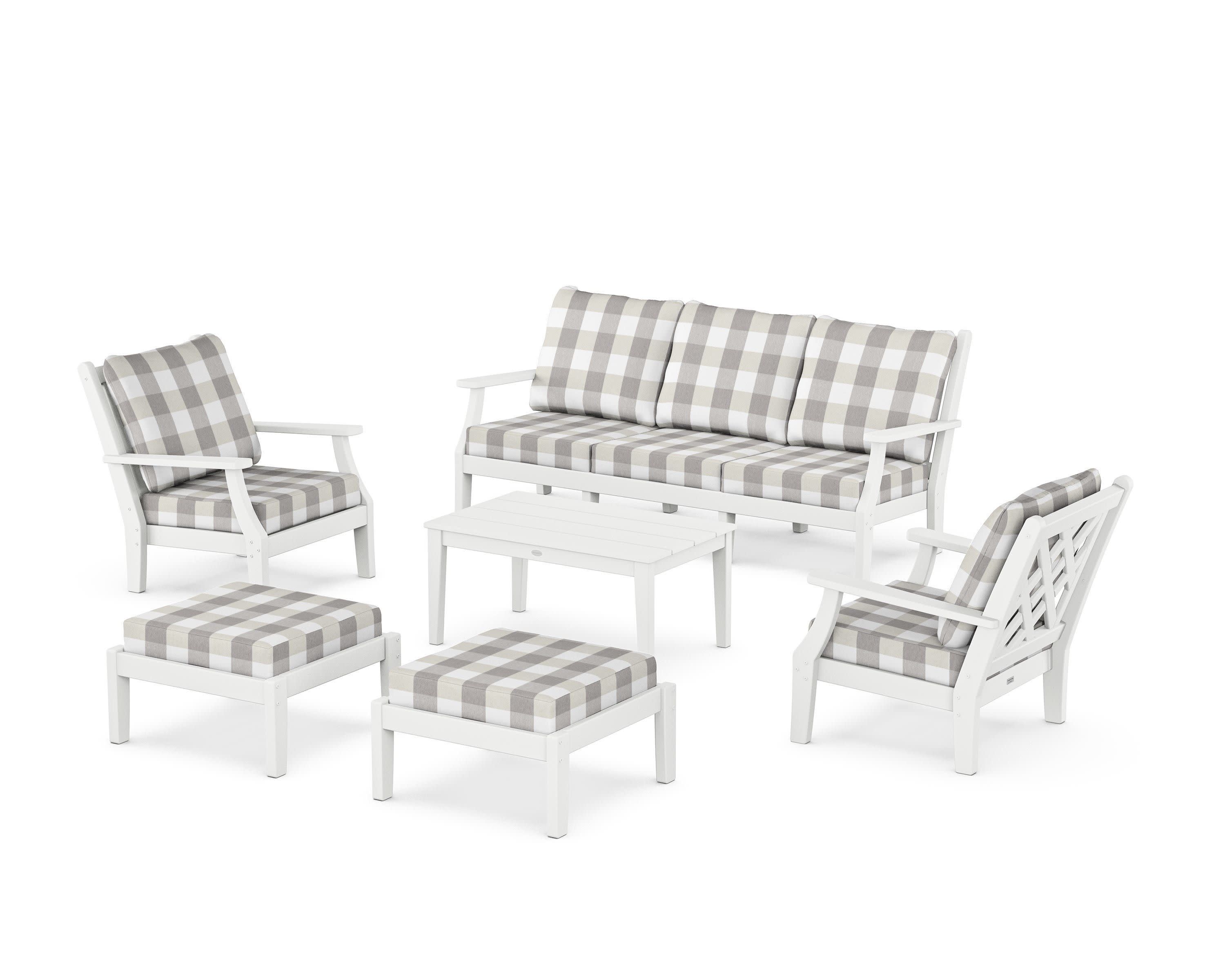 Wovendale 6-Piece Lounge Sofa Set in White / Buffalo Plaid Grey Mist