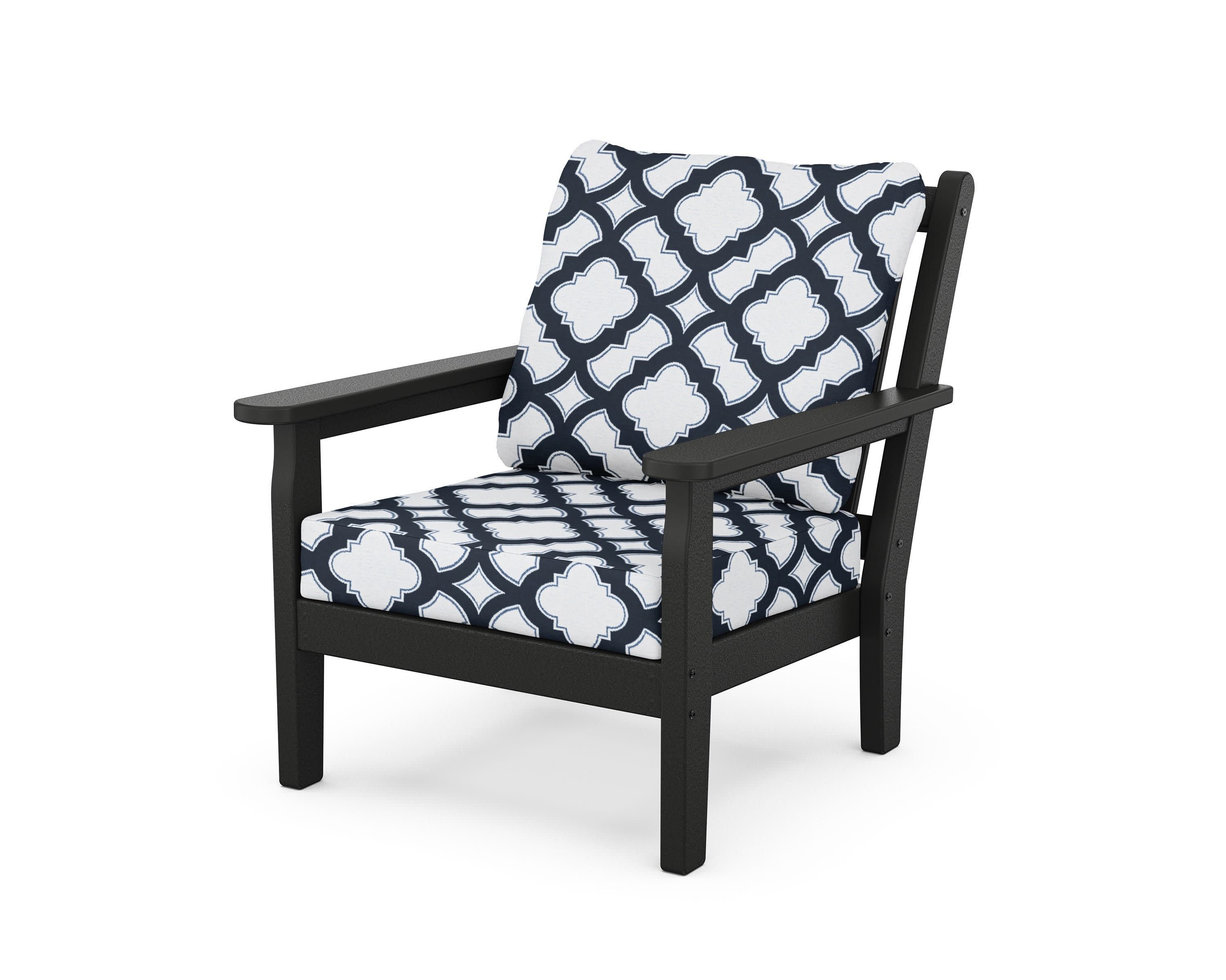 Chippendale Deep Seating Chair in Black / Trellis Marine Indigo