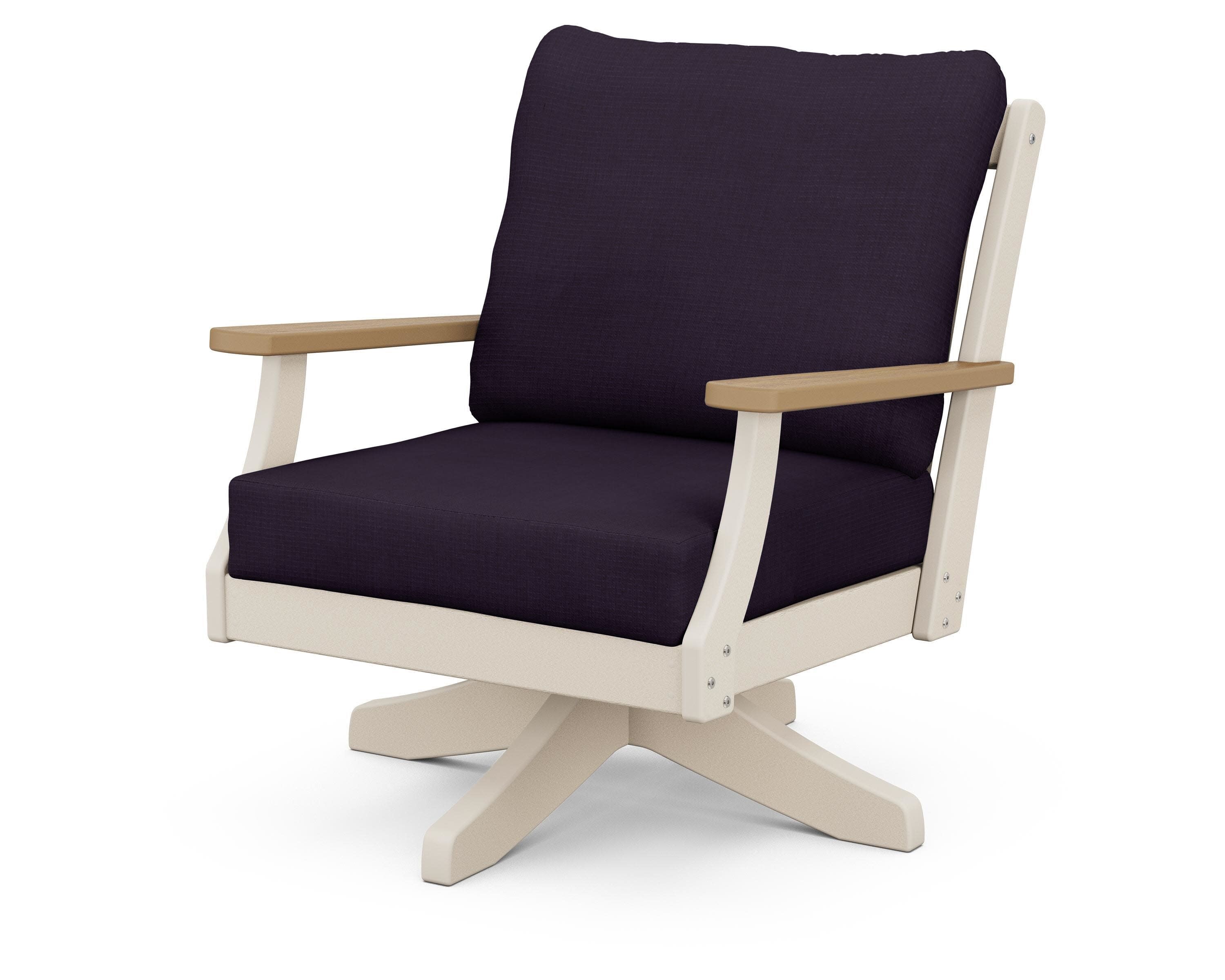 Braxton Deep Seating Swivel Chair in Sand / Natural / Navy Linen