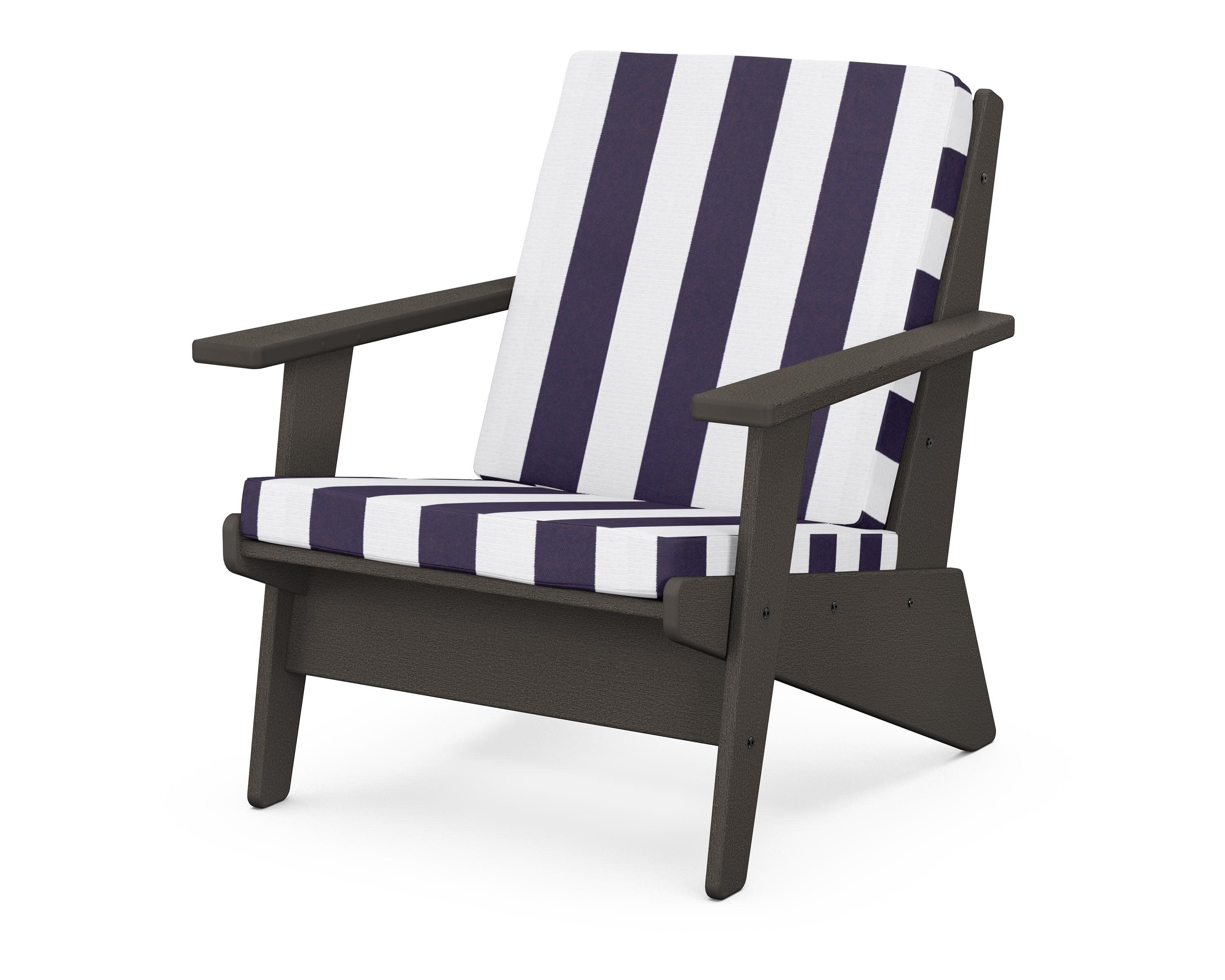 Riviera Modern Lounge Chair in Vintage Coffee / Cabana Stripe Navy