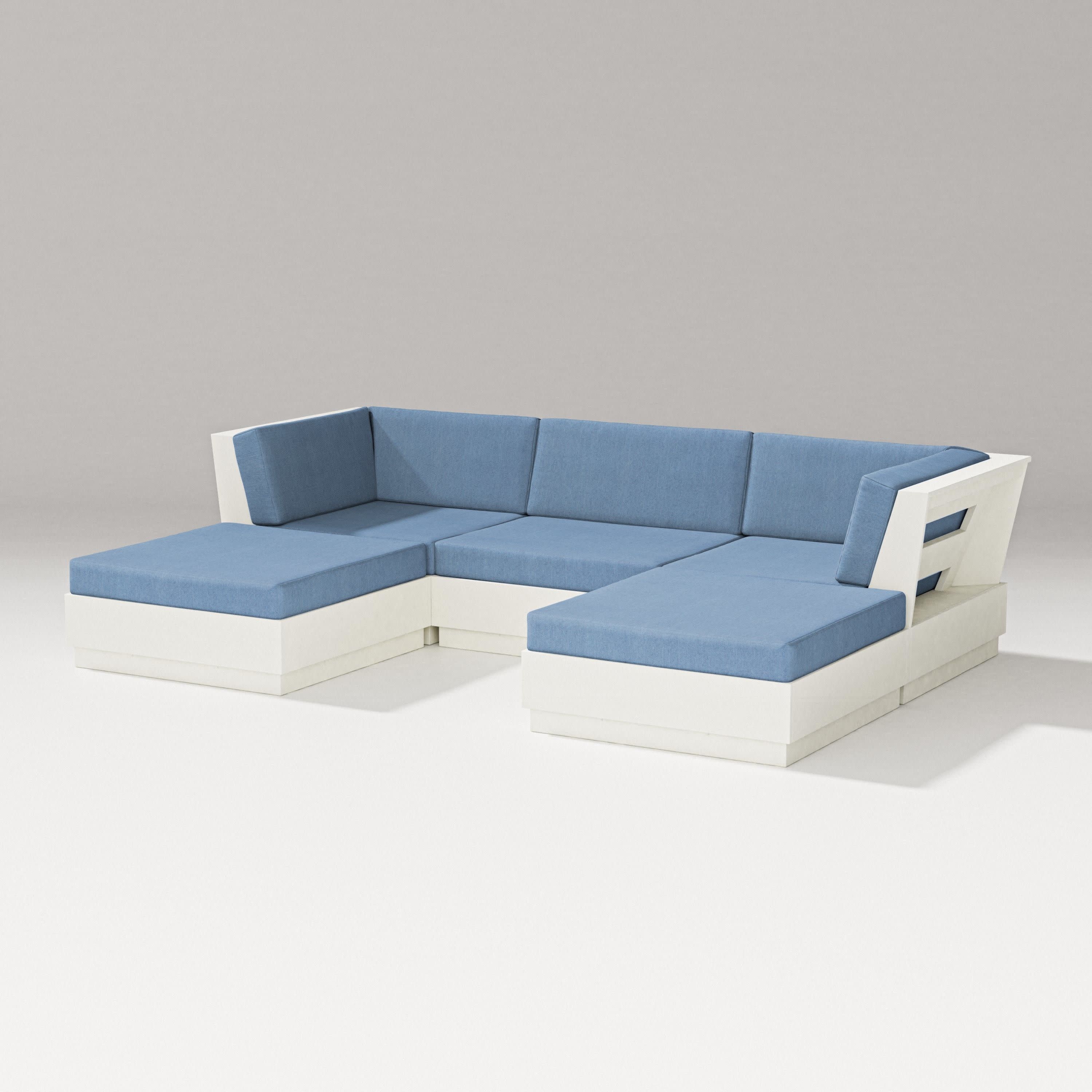 Elevate Double Chaise Sectional in Vintage White / Sky Blue
