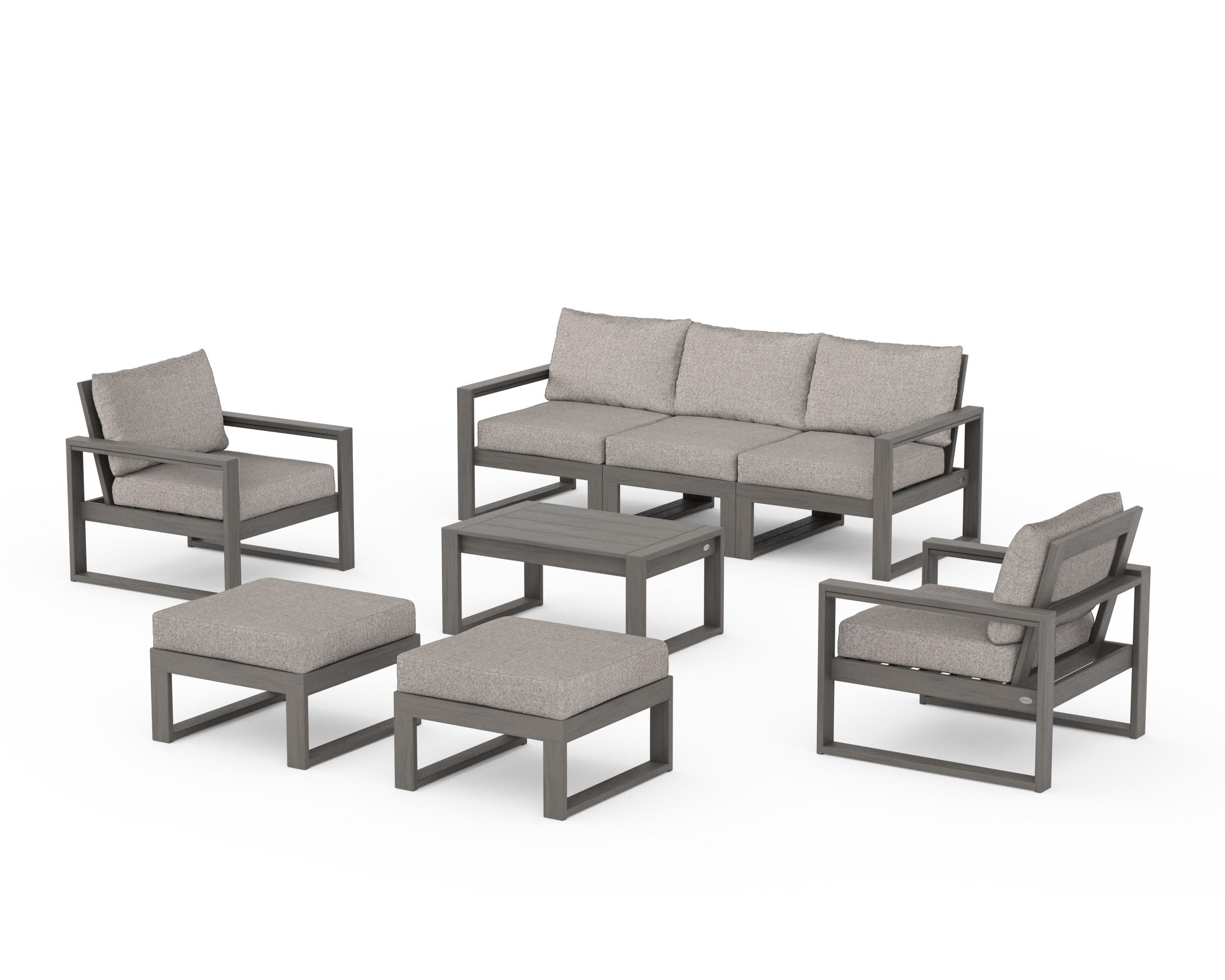 EDGE Sectional 8-Piece Lounge Sofa Set in Driftwood / Weathered Tweed