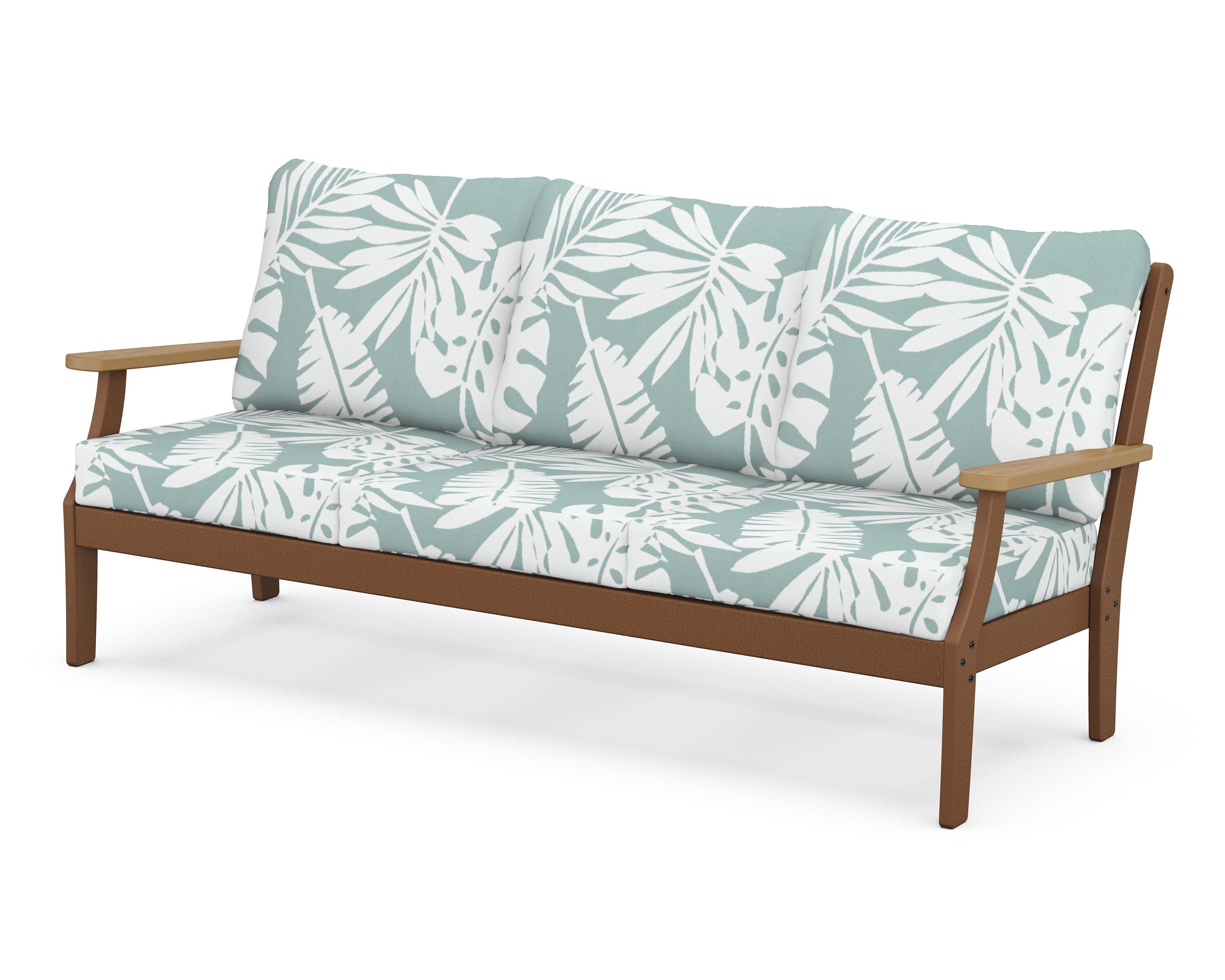Braxton Deep Seating Sofa in Teak / Natural / Leaf Glacier Spa