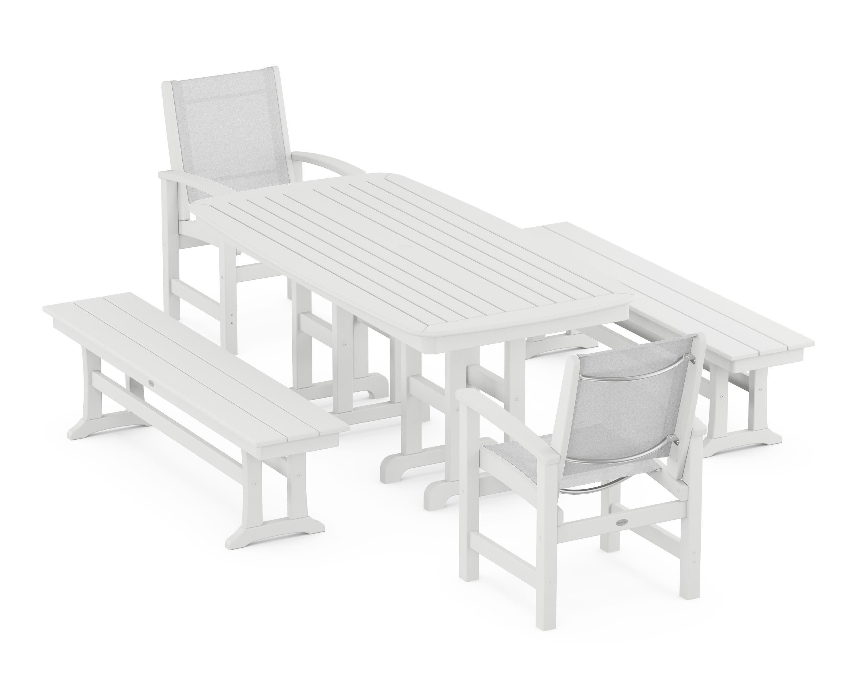Coastal 5-Piece Dining Set in White / White Sling