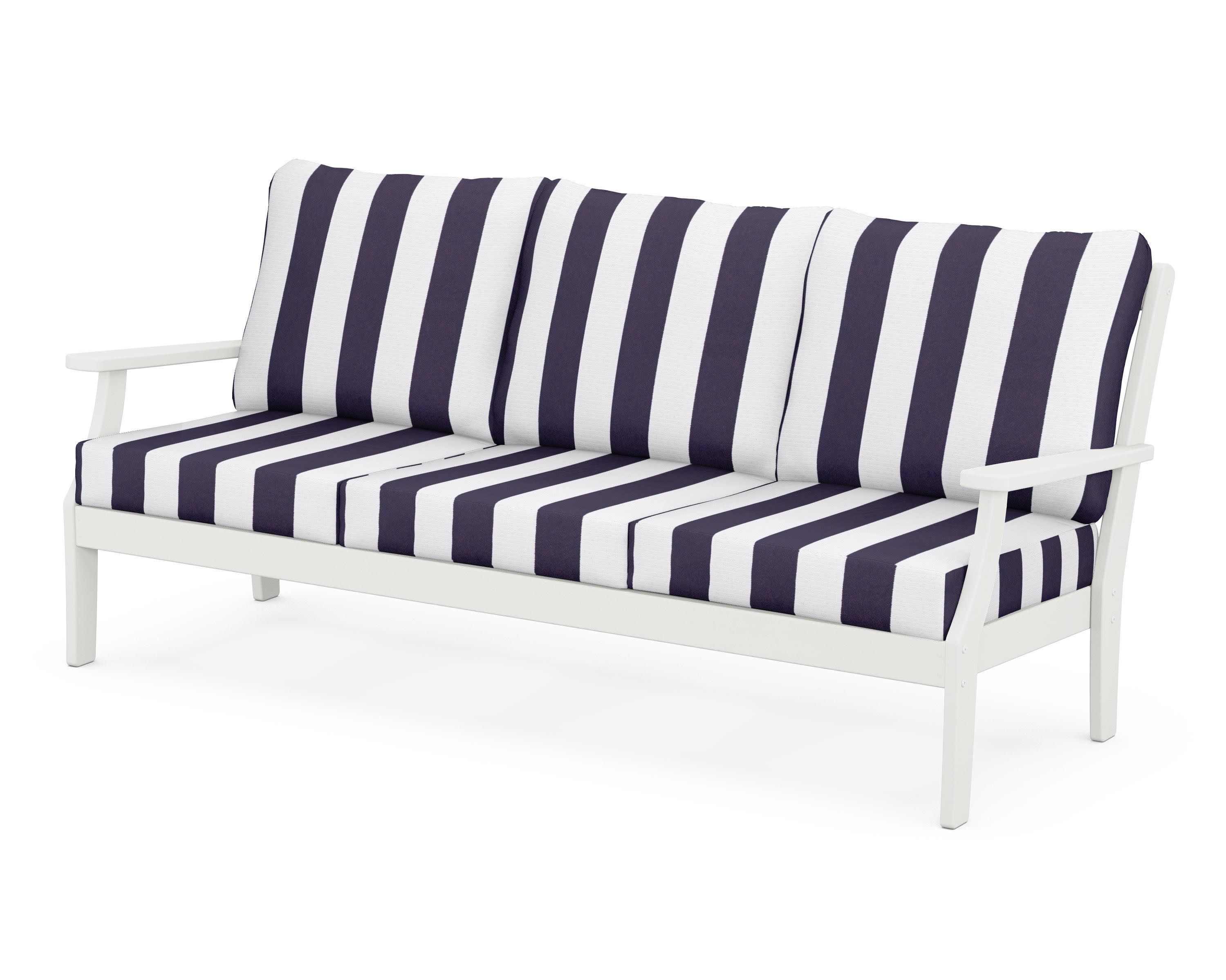 Braxton Deep Seating Sofa in Vintage White / Cabana Stripe Navy